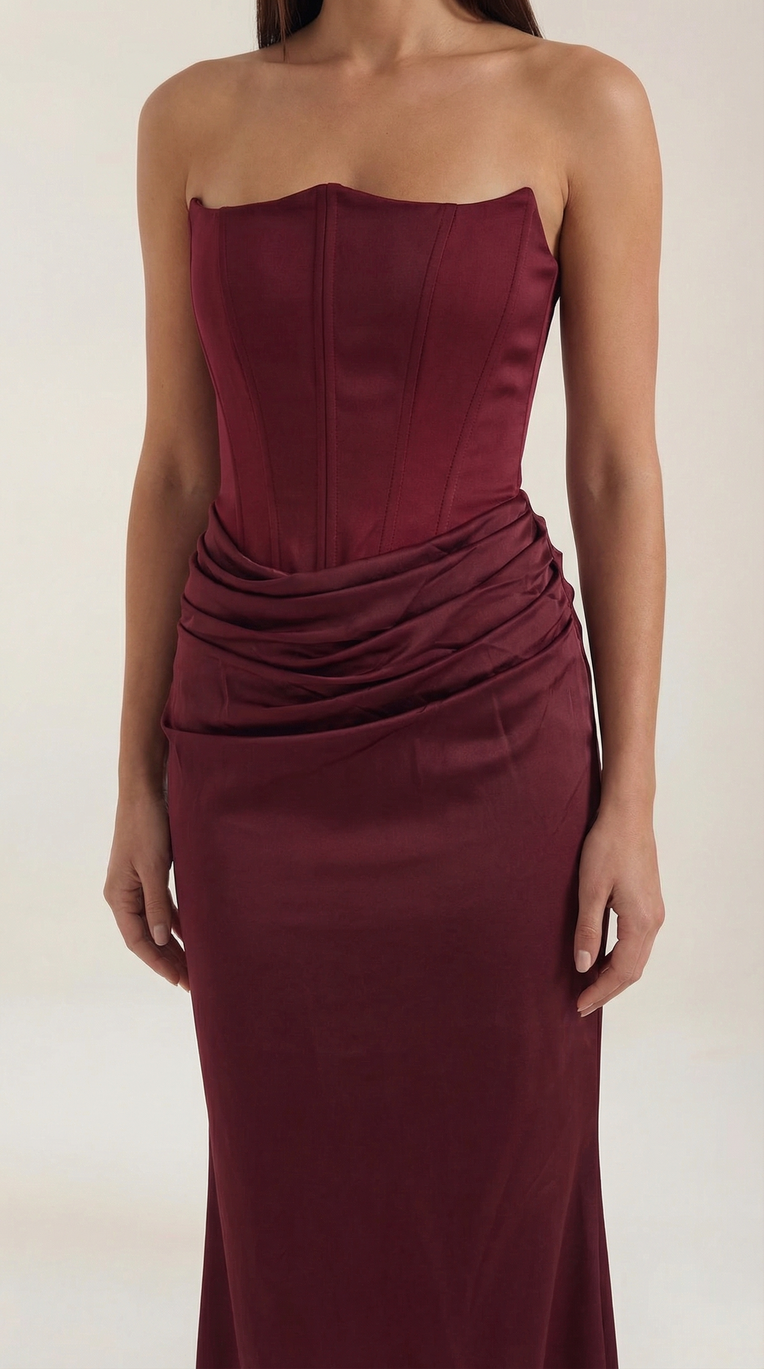 Fiorella Women's Strapless Ruched Corset Maxi Dress