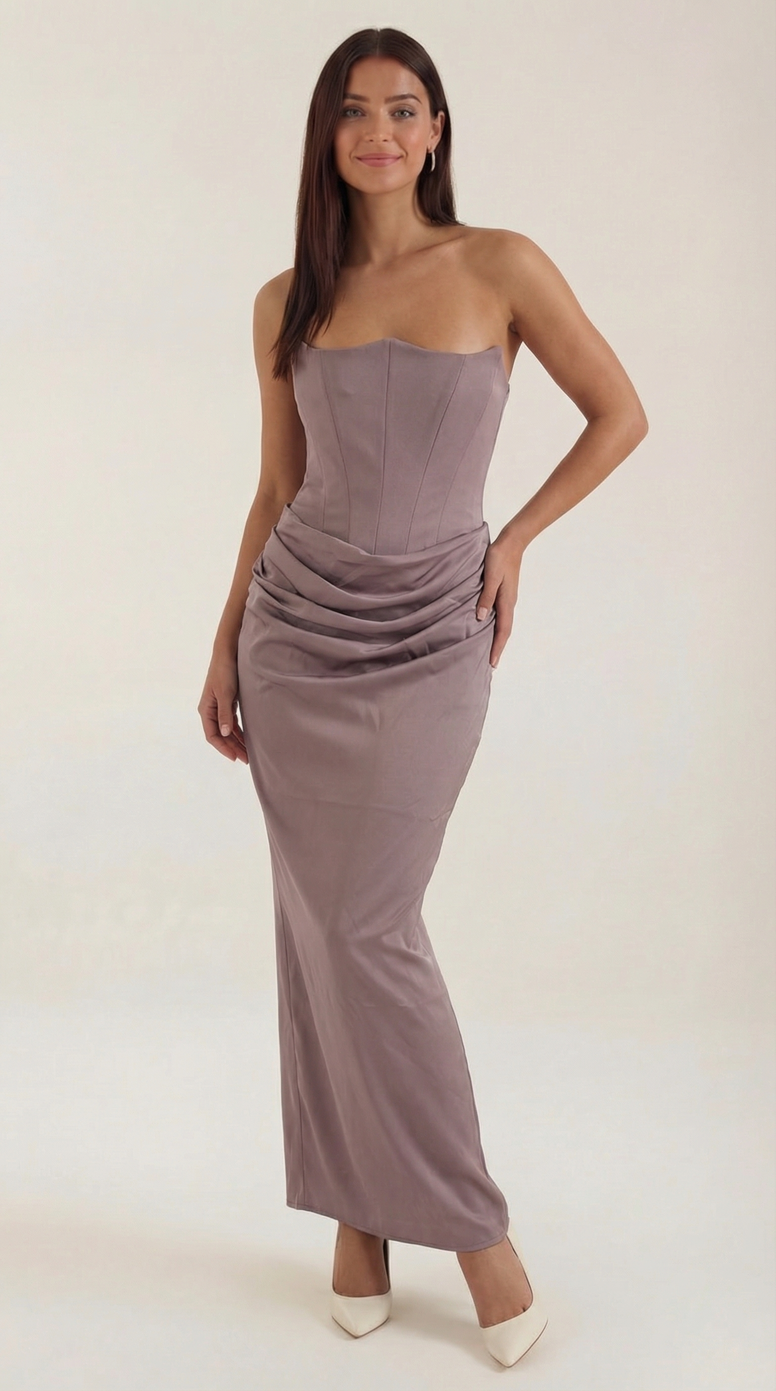 Fiorella Women's Strapless Ruched Corset Maxi Dress - Grey