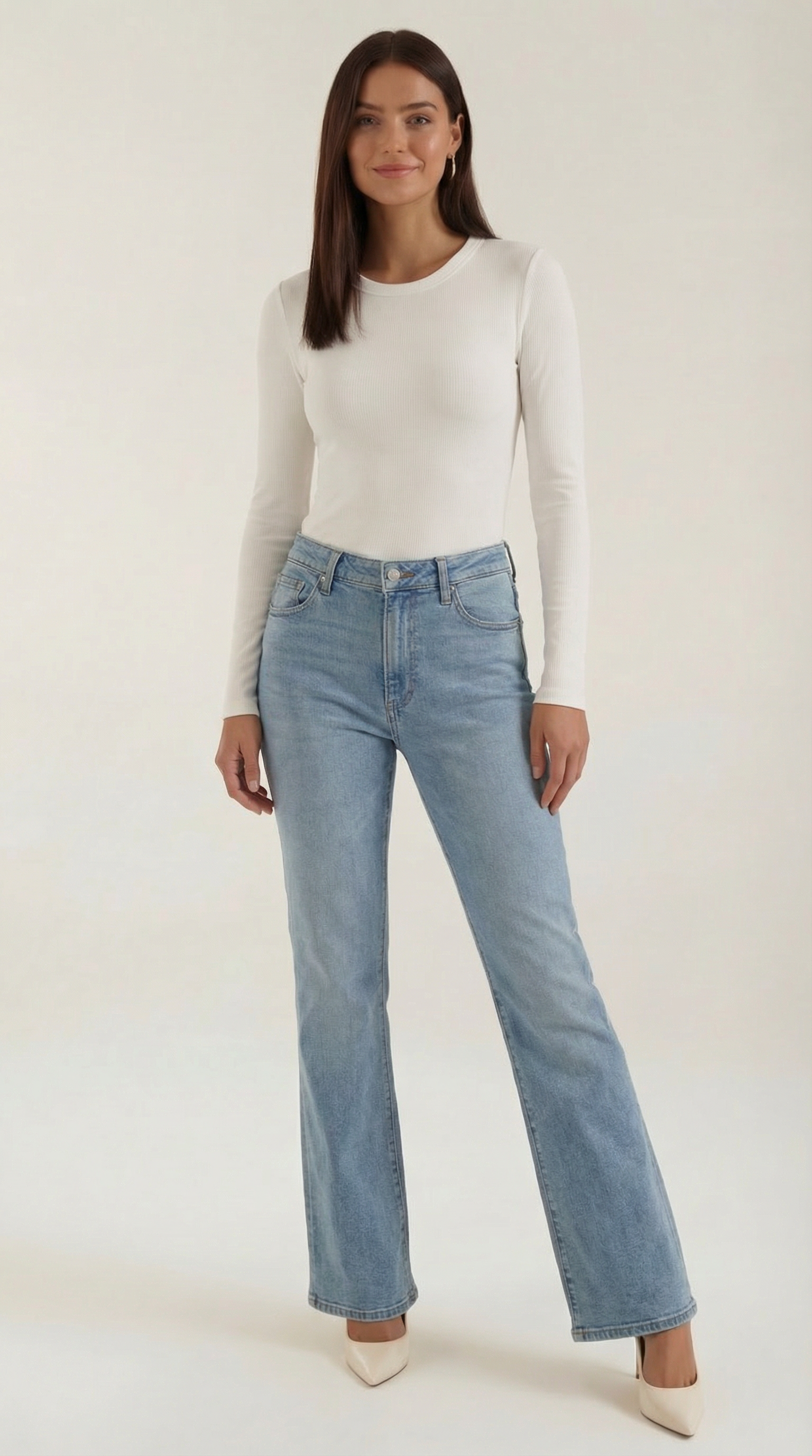 Freya Women's Crew Neck Ribbed Long Sleeve Top - White