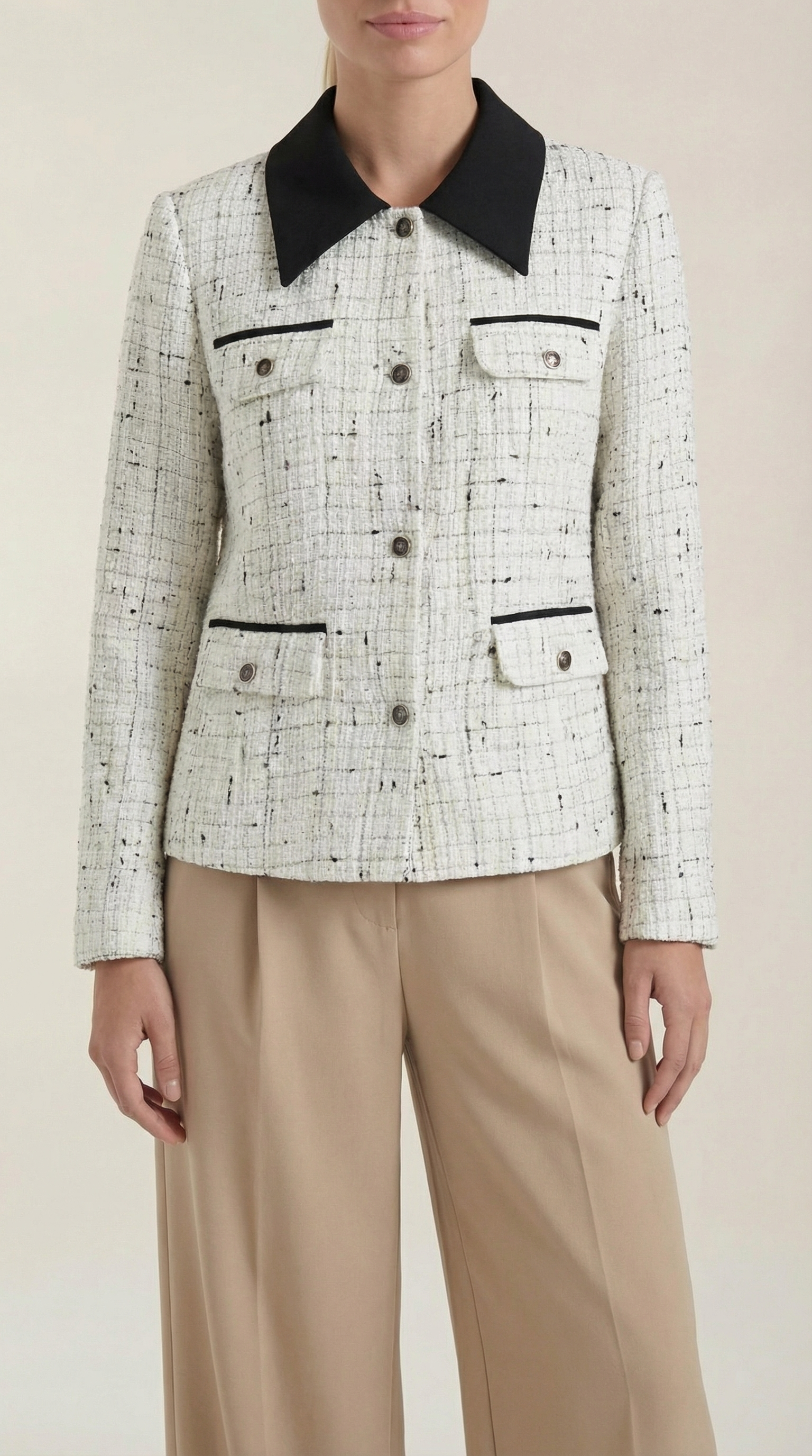 Heidi Women's Contrast Collar Button Tweed Jacket