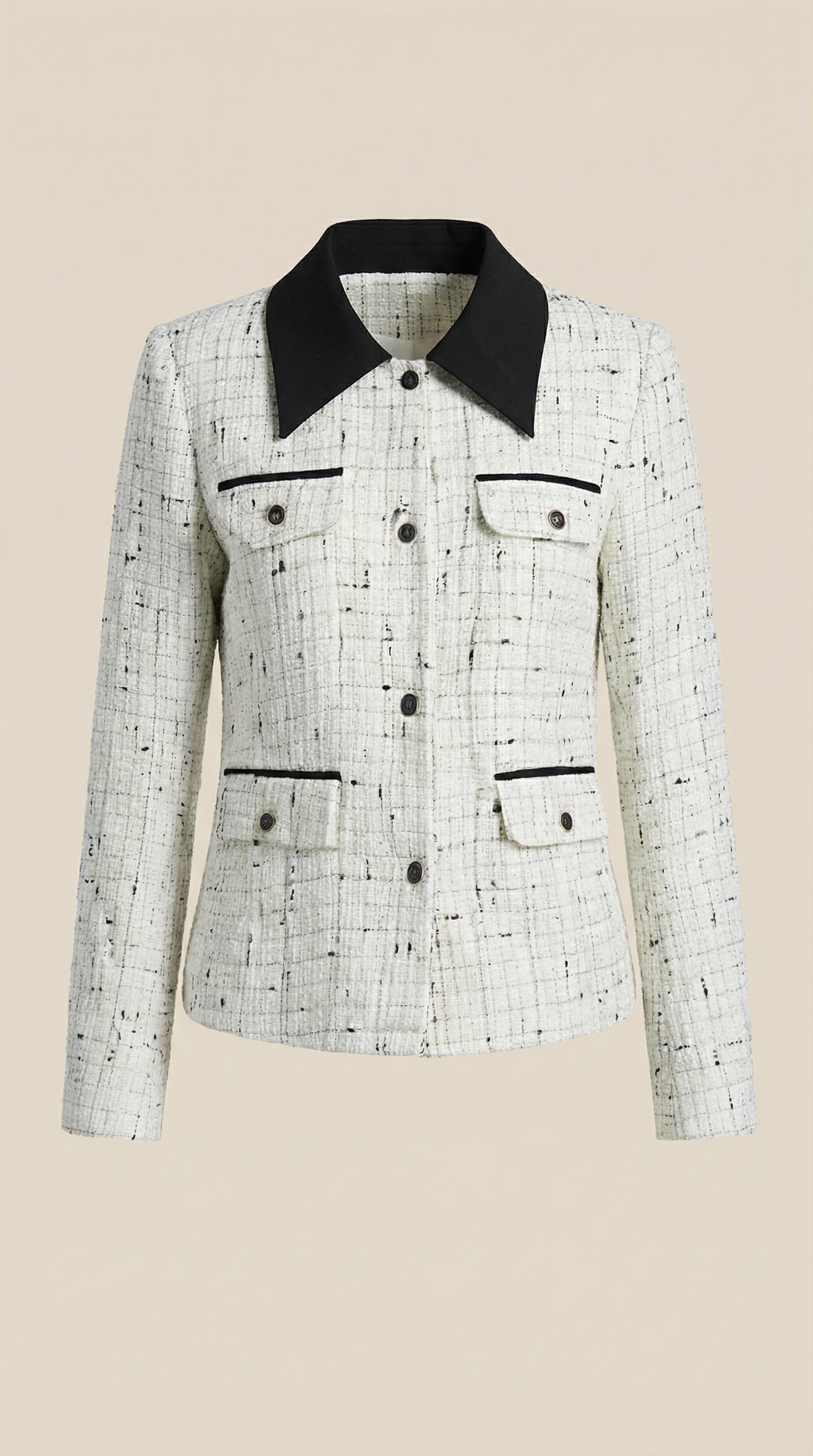 Heidi Women's Contrast Collar Button Tweed Jacket