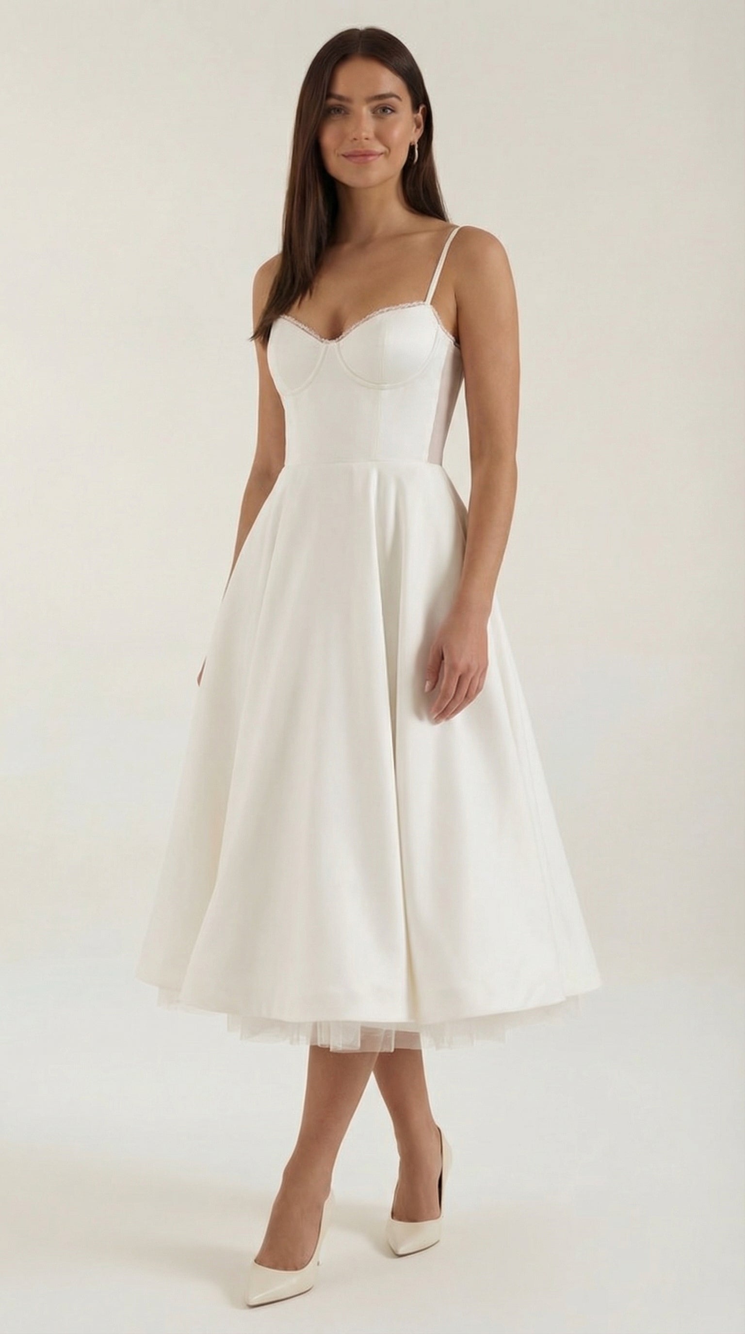 Isolde Women's Sweetheart Tulle Midi Dress with Pockets - White