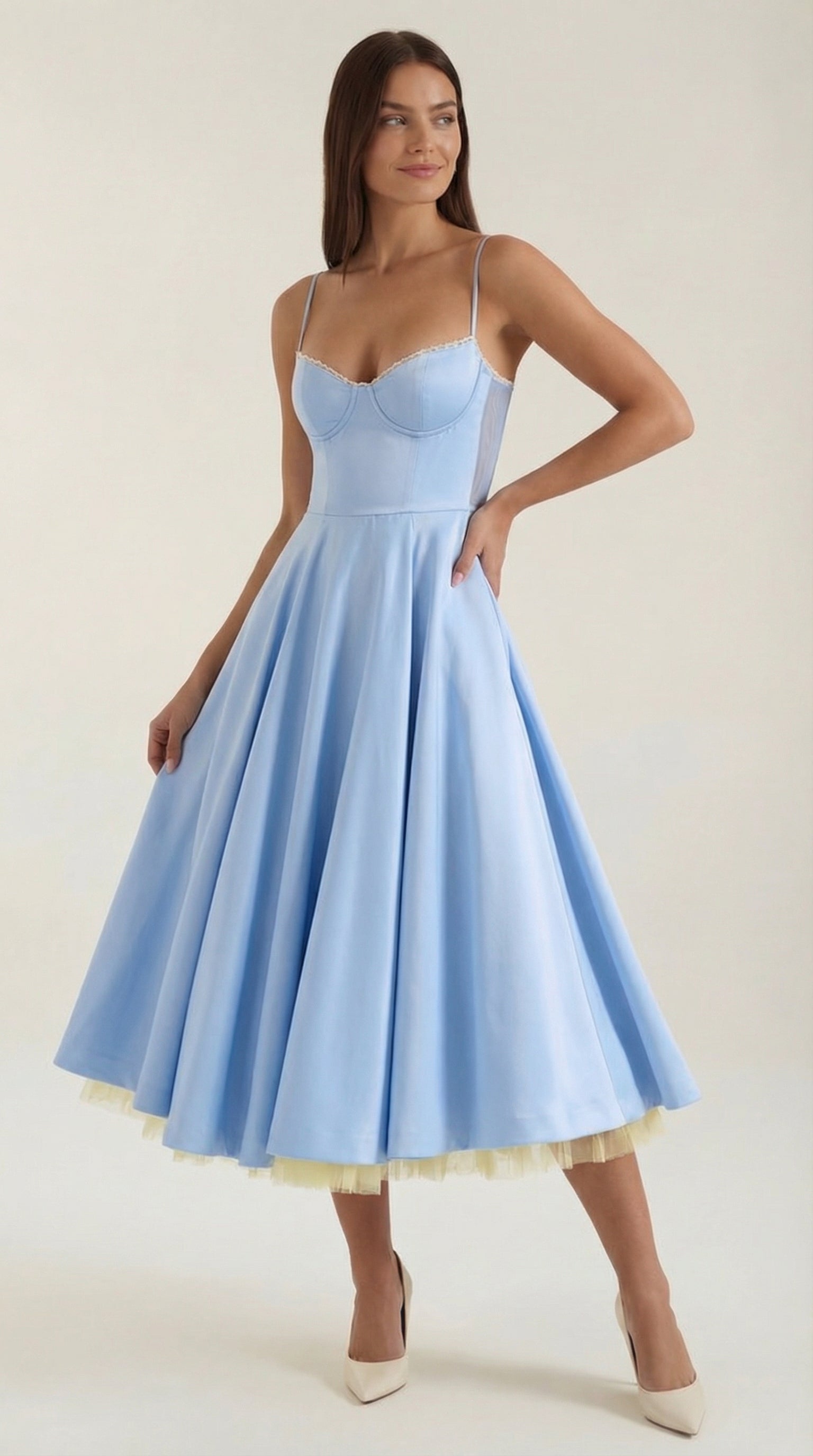 Isolde Women's Sweetheart Tulle Midi Dress with Pockets - Baby Blue