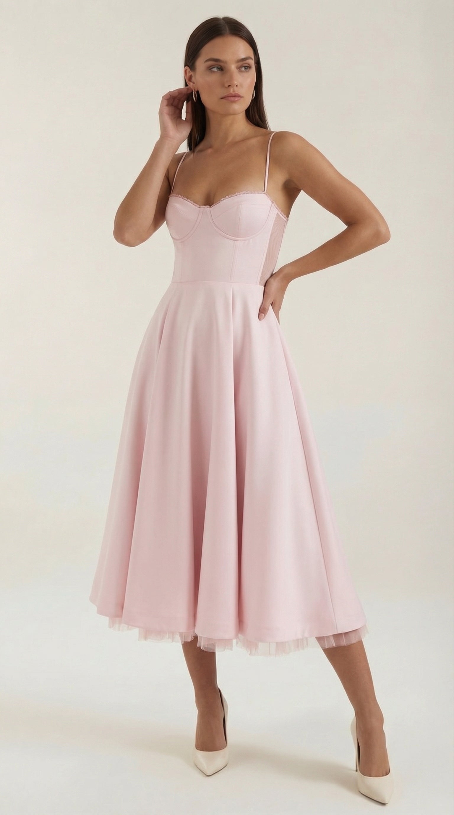 Isolde Women's Sweetheart Tulle Midi Dress with Pockets - Pink