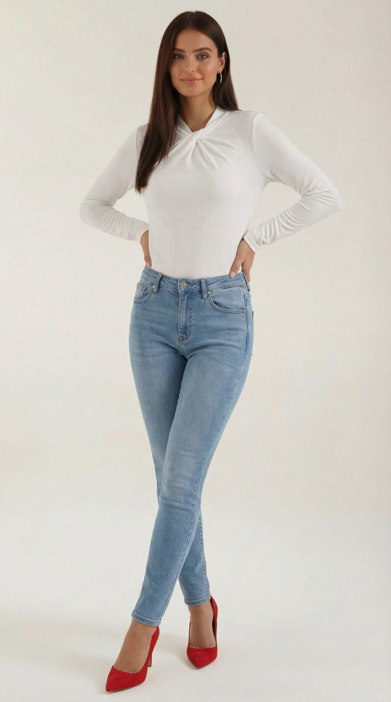 Jamie Women's Long Sleeve Knotted Mock Neck Blouse - White