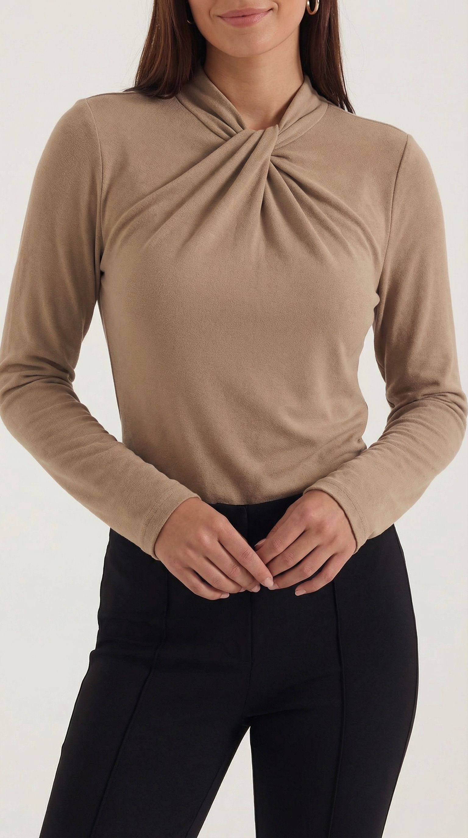 Jamie Women's Long Sleeve Knotted Mock Neck Blouse