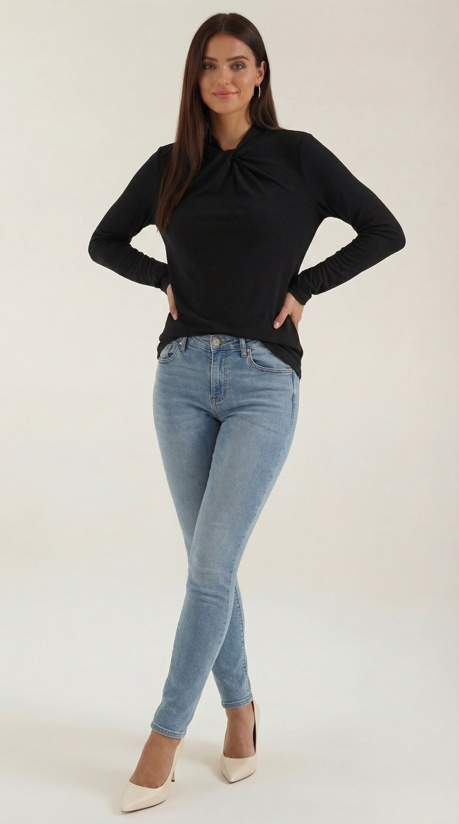Jamie Women's Long Sleeve Knotted Mock Neck Blouse - Black