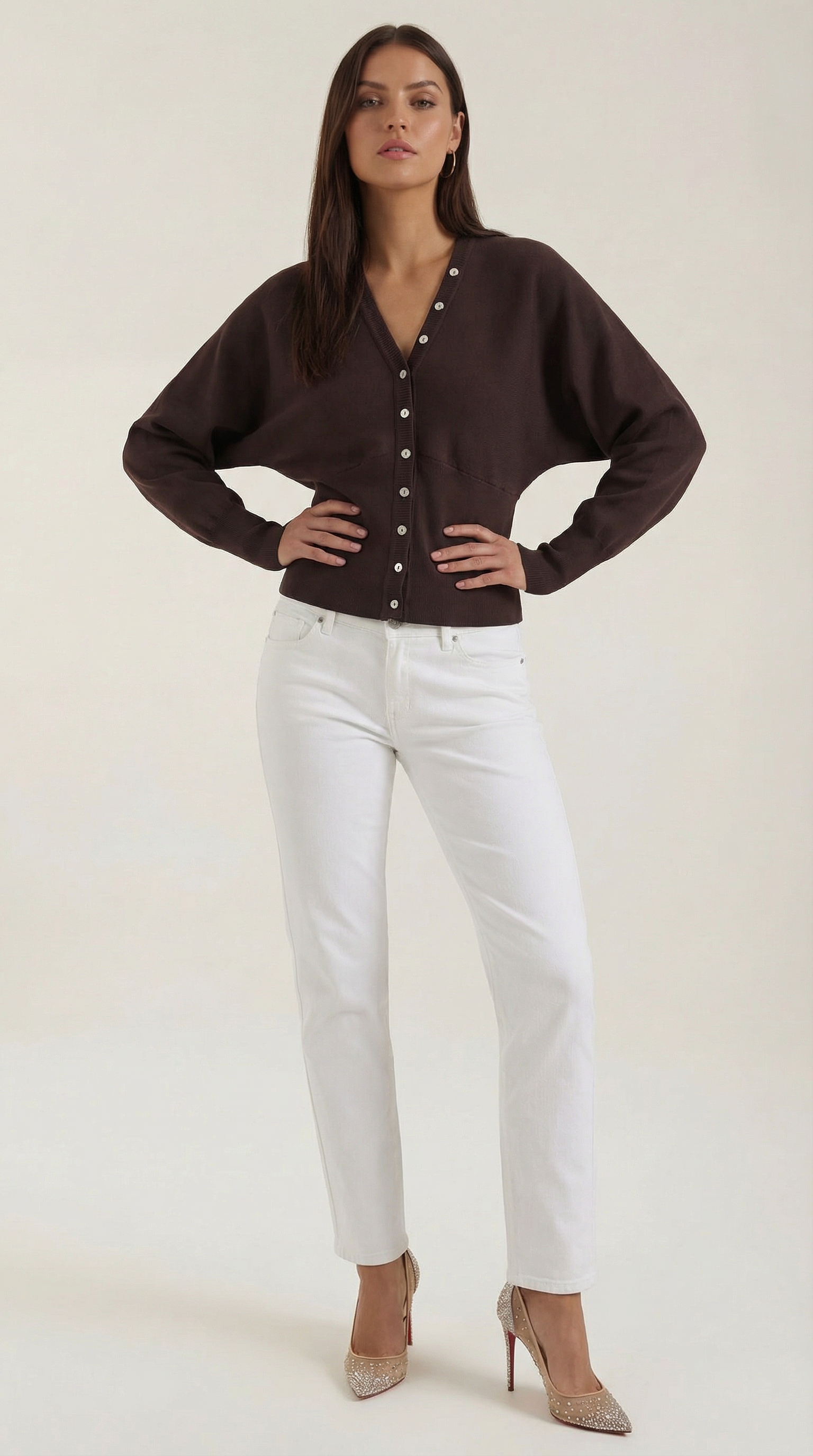 Jane Women's Knitted V-Neck Button-Up Cardigan - Brown