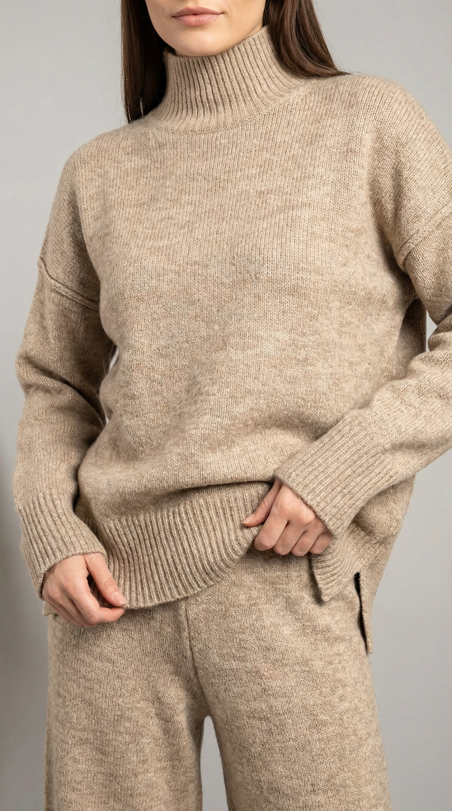 Jean Women's Knit Turtleneck Jumper and Trousers Set