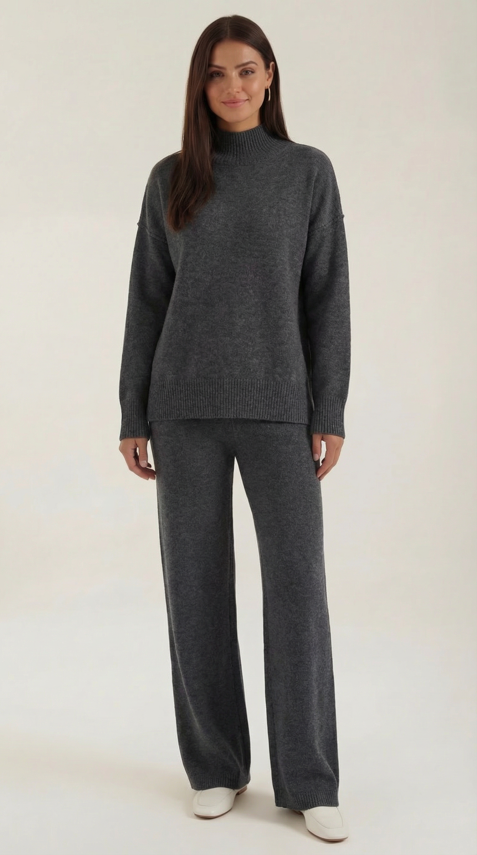 Jean Women's Knit Turtleneck Jumper and Trousers Set - Dark Grey