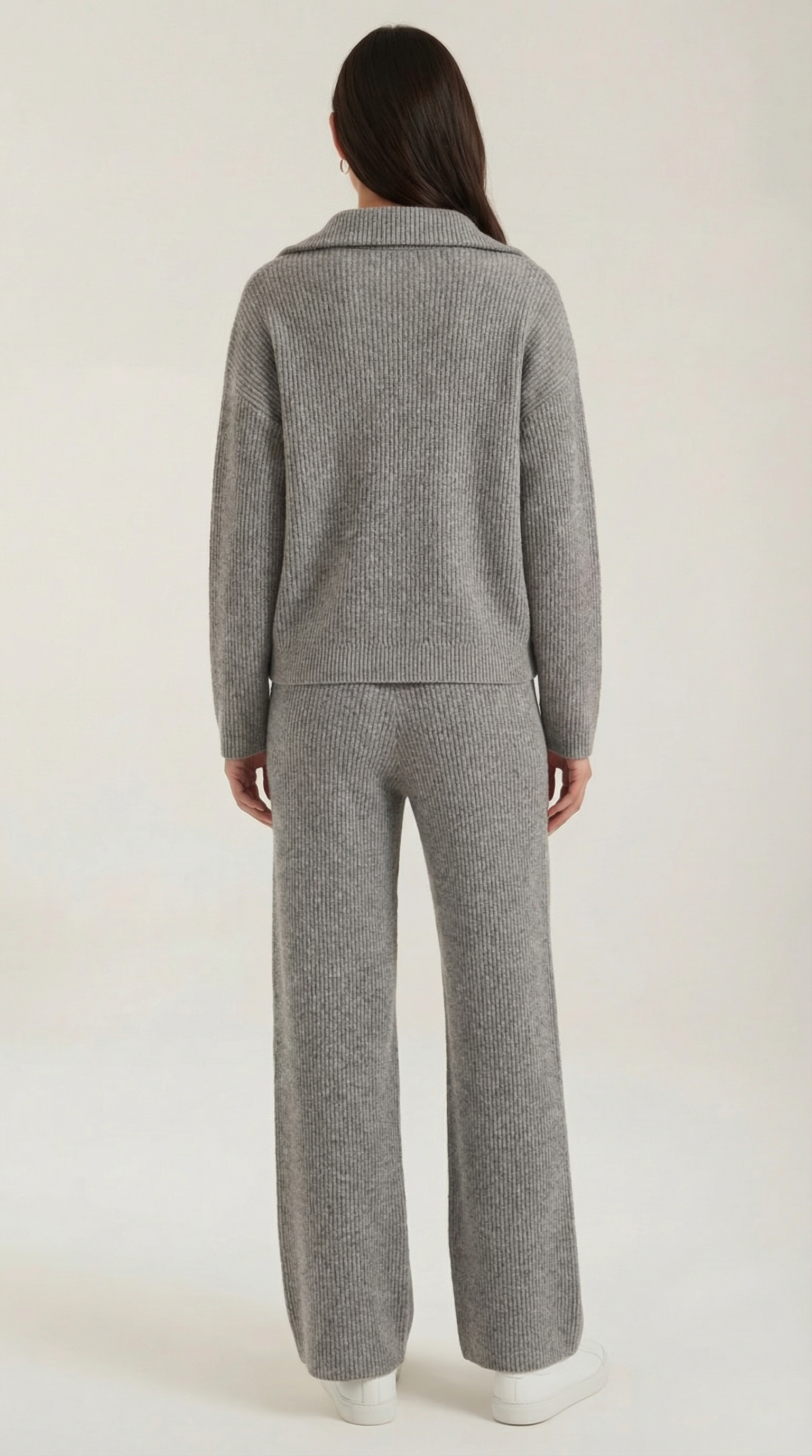 Joan Women's Half Zip Ribbed Knit Wide Leg Lounge Set