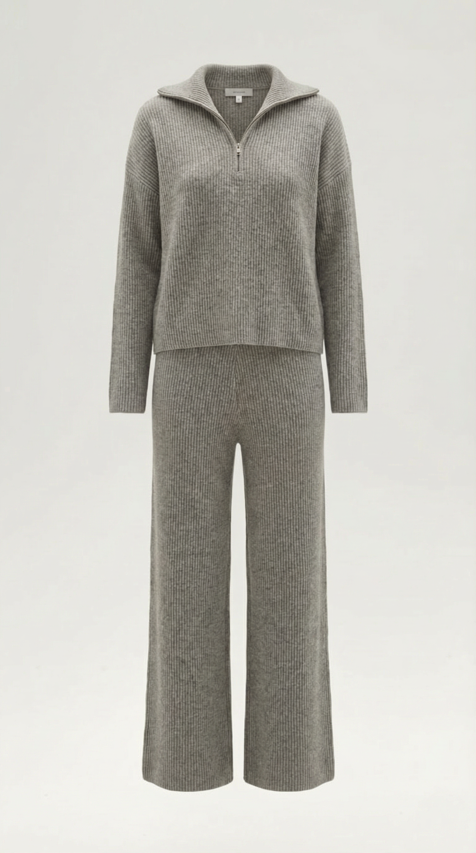 Joan Women's Half Zip Ribbed Knit Wide Leg Lounge Set