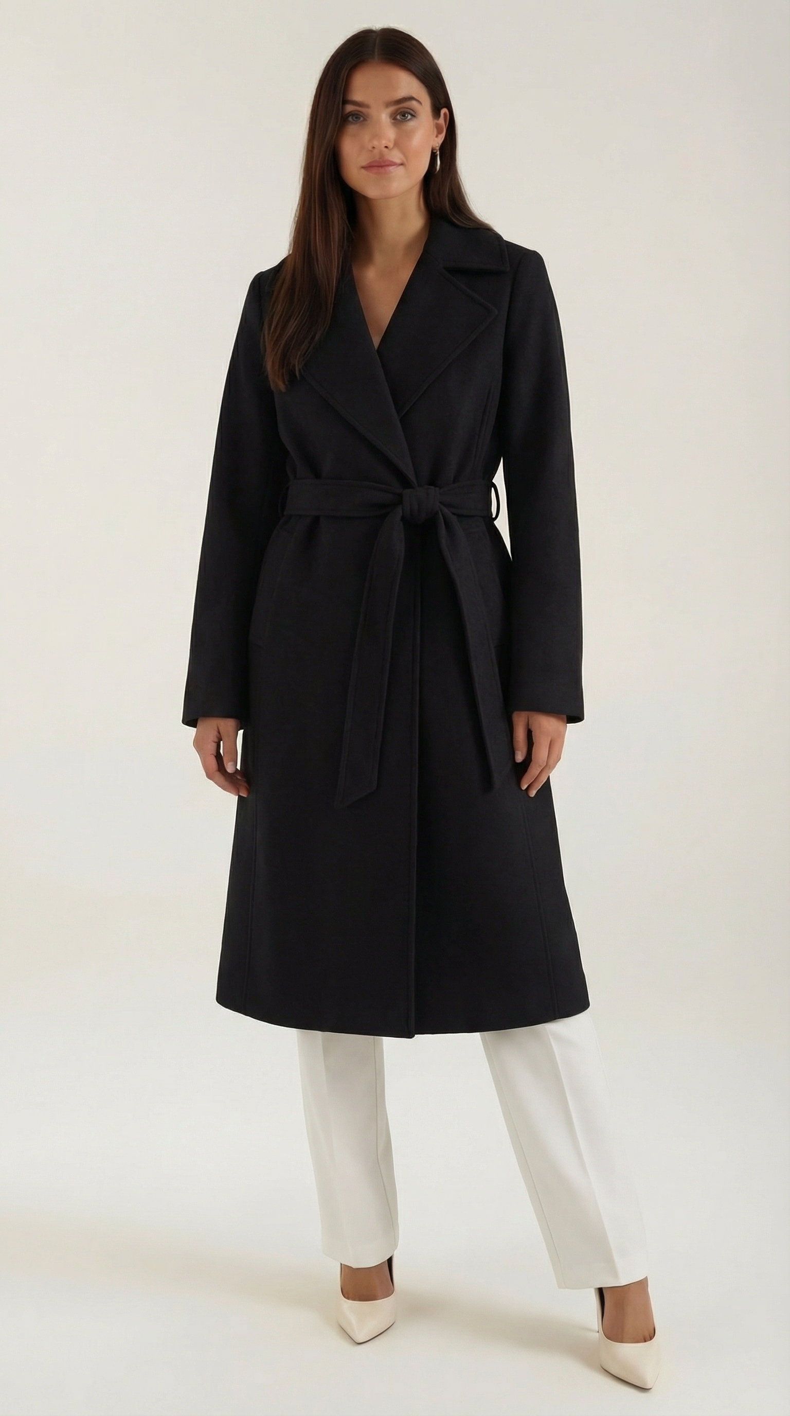 Joyce Women's Belted Wool-Look Longline Wrap Coat - Black
