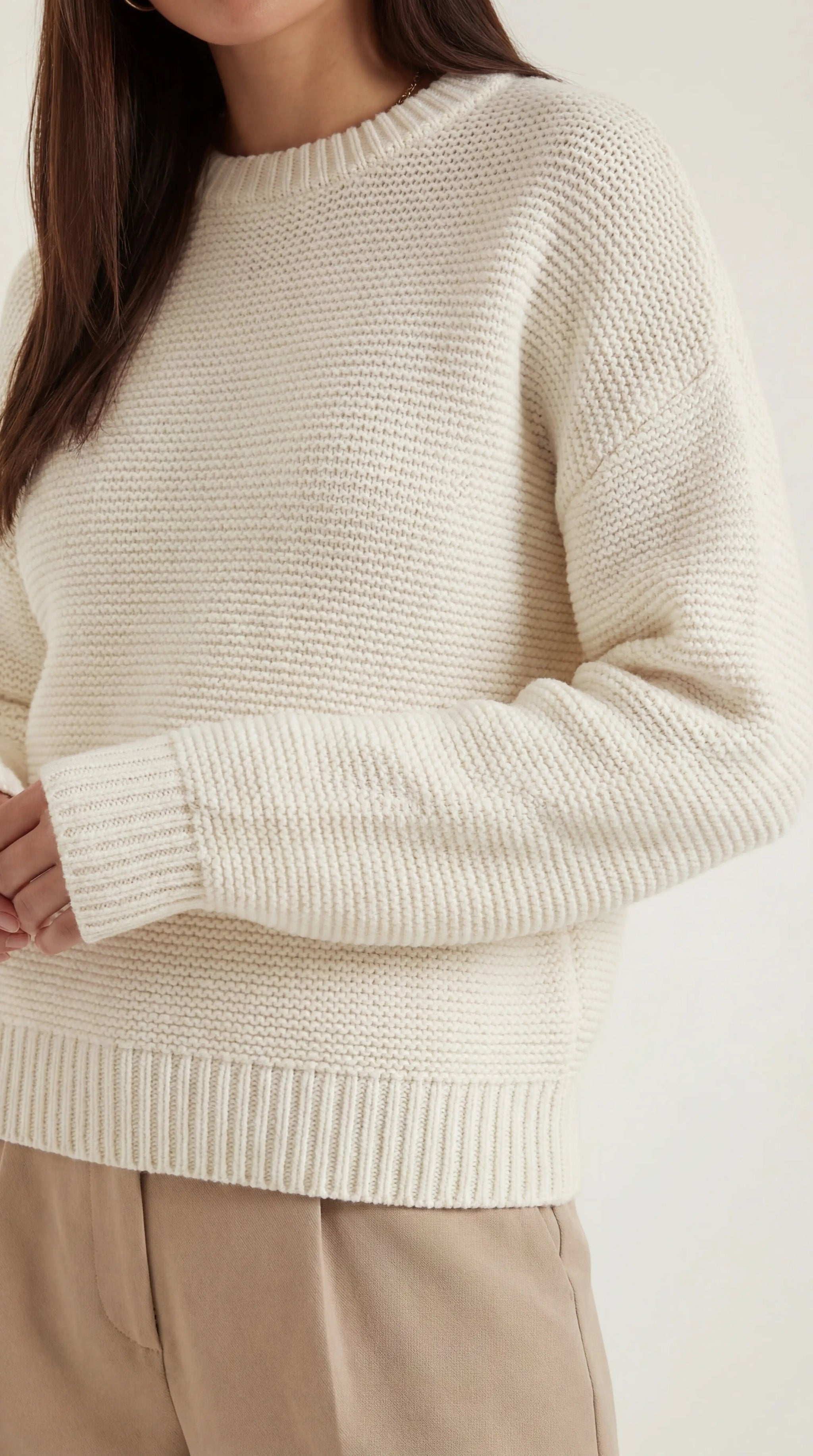 Julia Women's Crew Neck Knit Jumper with Ribbed Trims