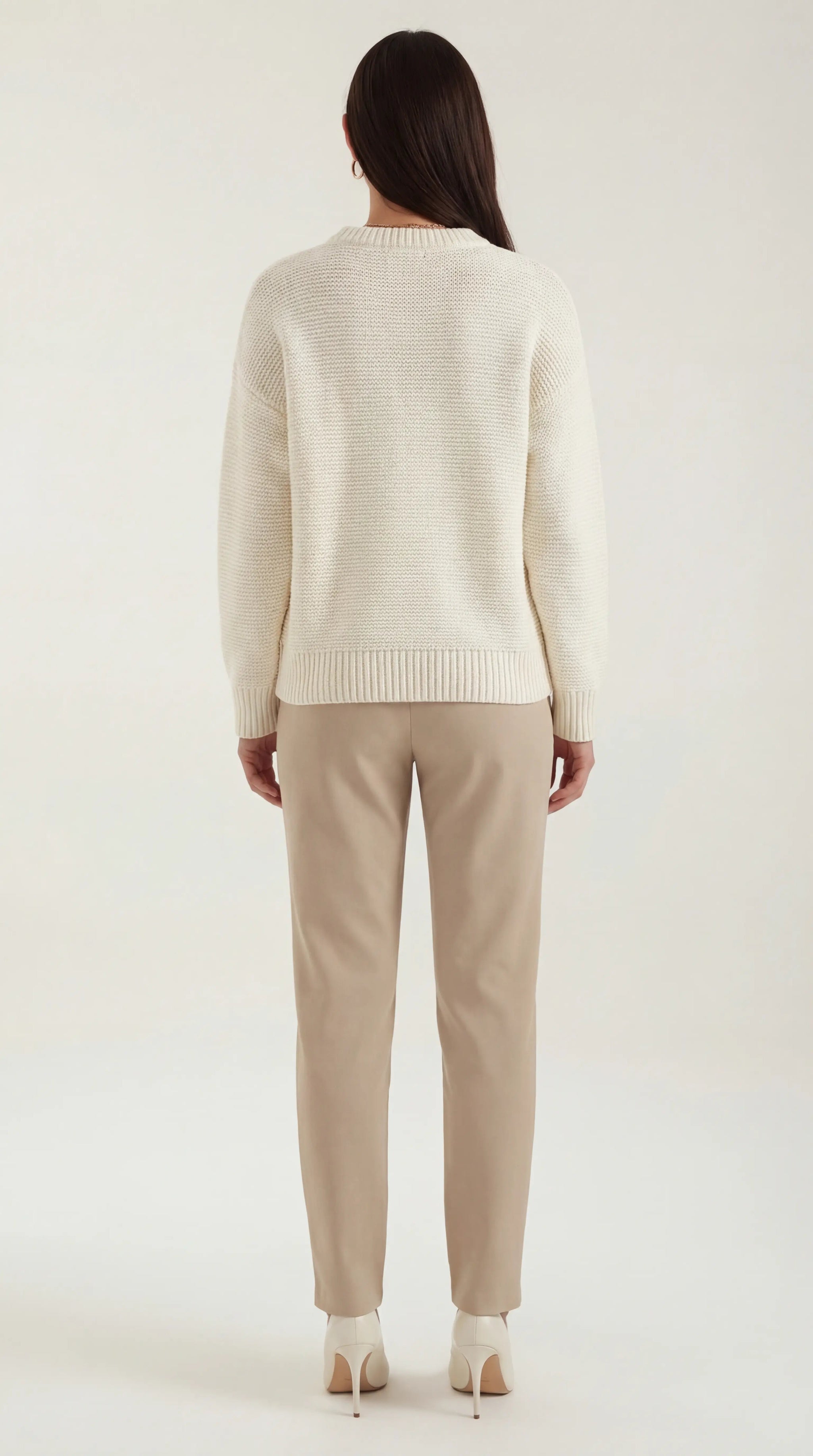 Julia Women's Crew Neck Knit Jumper with Ribbed Trims