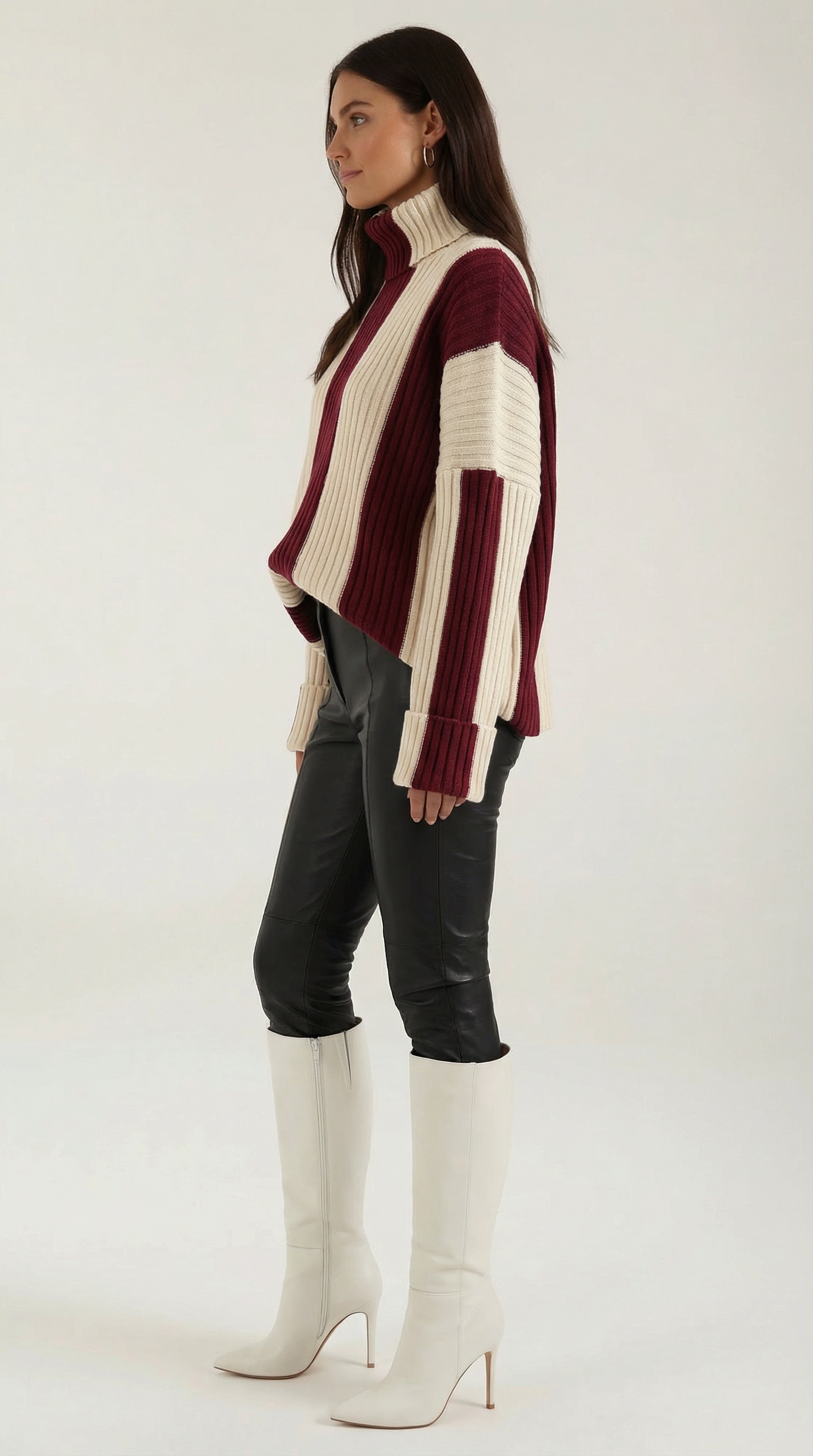 June Women's Oversized Stripe Roll Neck Jumper