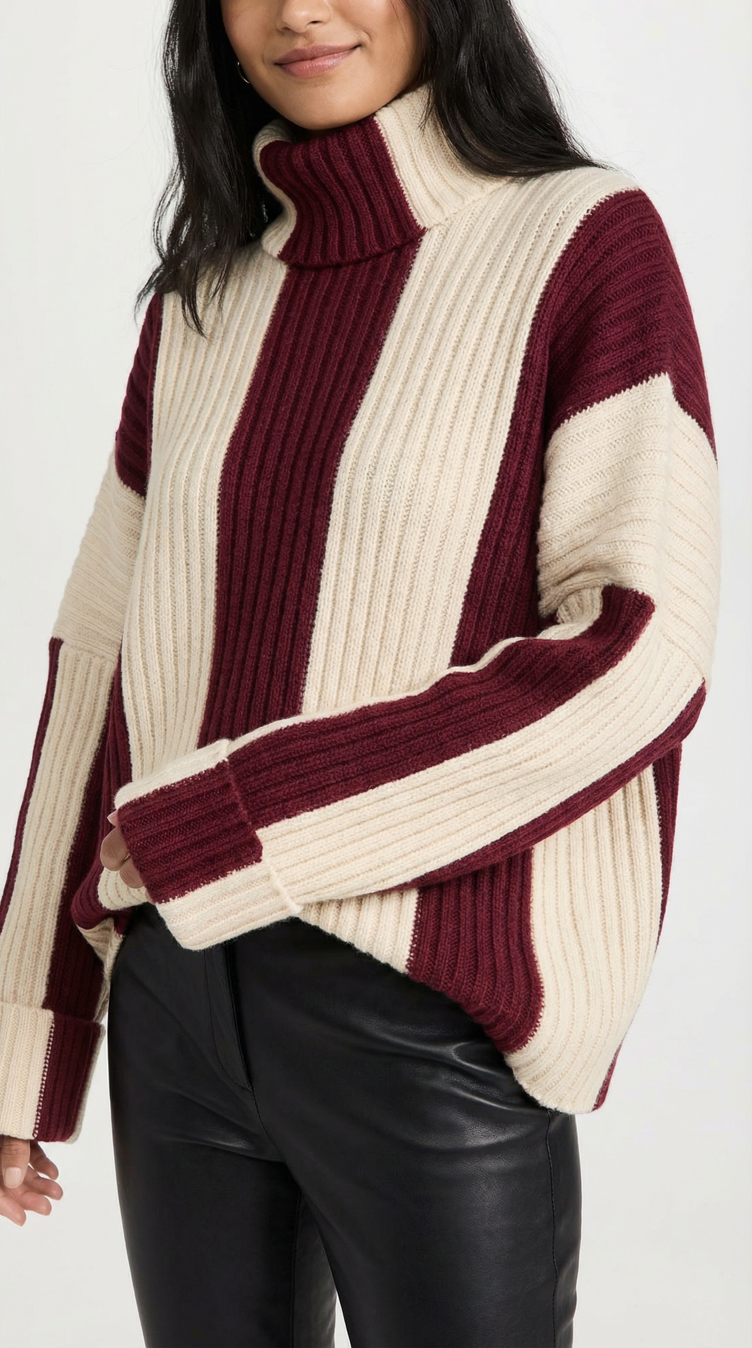 June Women's Oversized Stripe Roll Neck Jumper