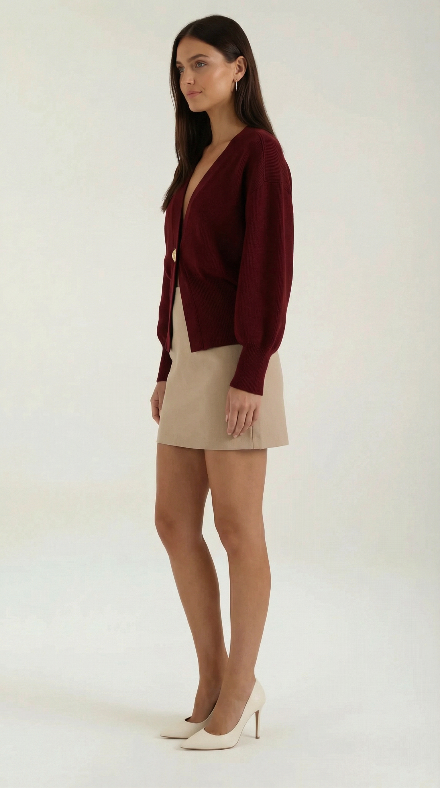 Kathleen Women's Deep V-Neck Knitted Jumper with Gold Button