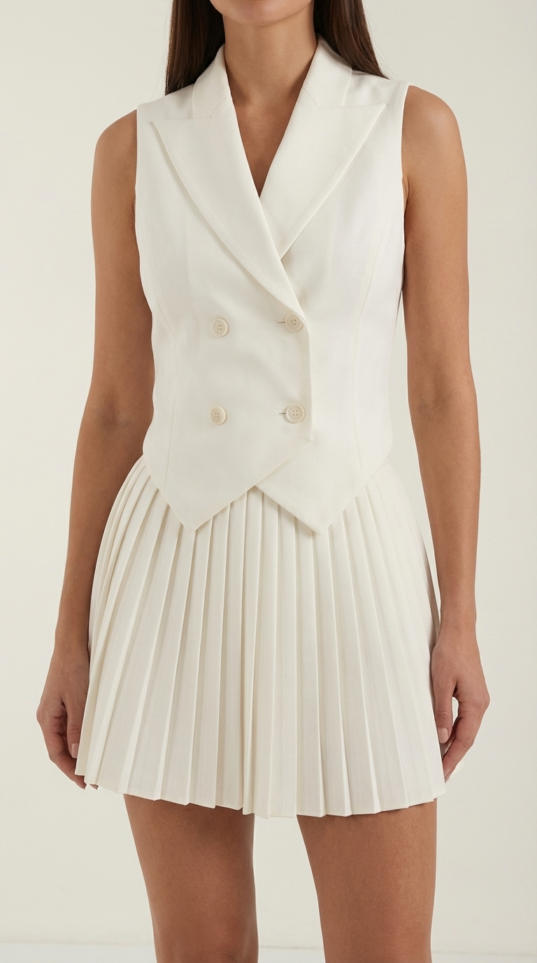 Kimberly Women's Pleated Skirt and Blazer Waistcoat Set