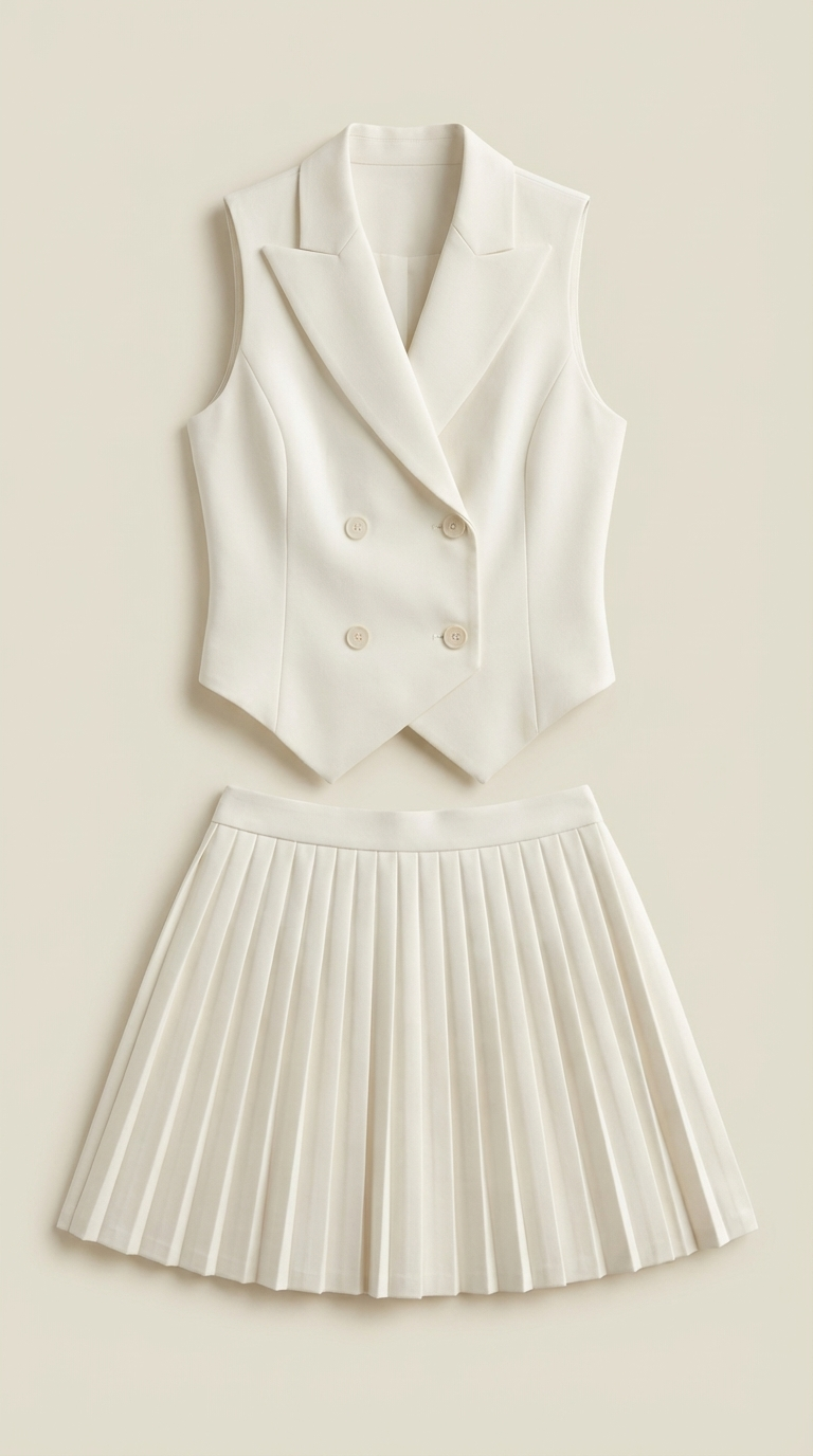 Kimberly Women's Pleated Skirt and Blazer Waistcoat Set