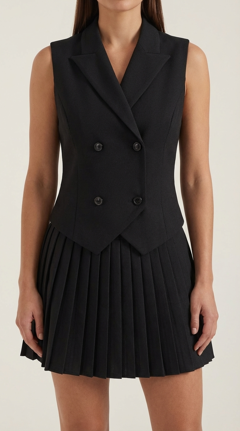 Kimberly Women's Pleated Skirt and Blazer Waistcoat Set