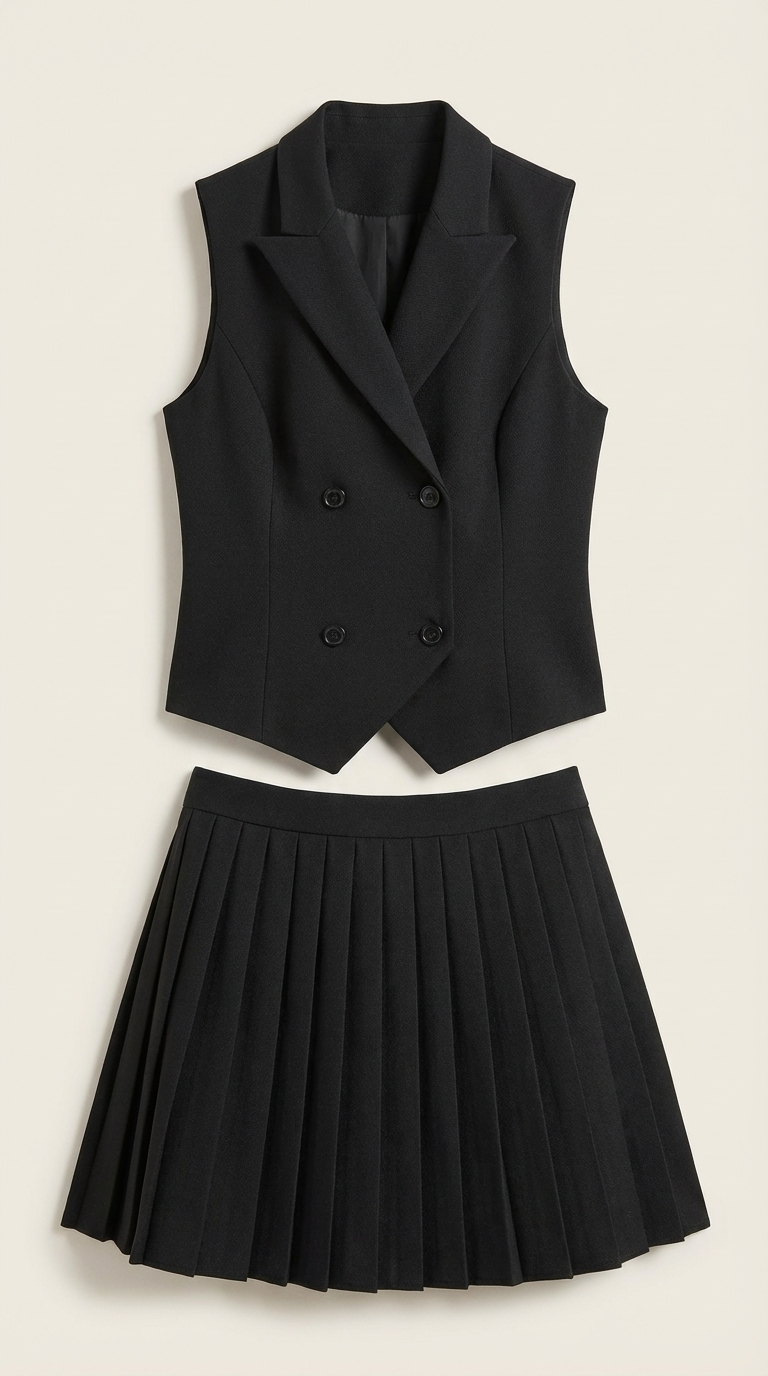 Kimberly Women's Pleated Skirt and Blazer Waistcoat Set