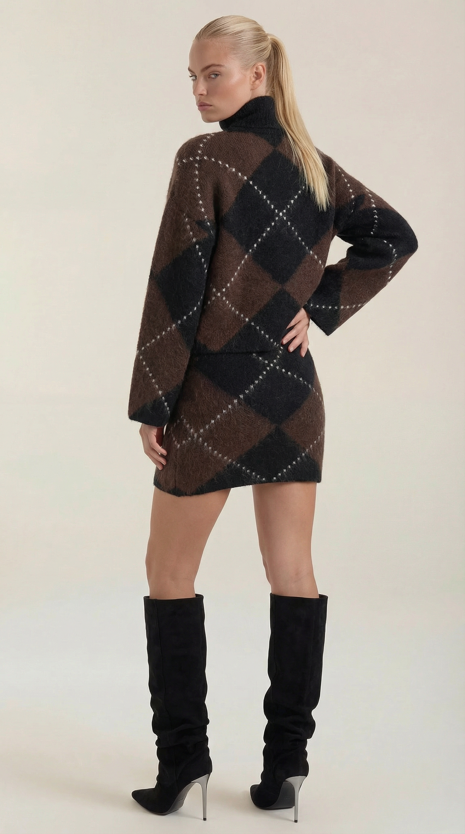 Kristen Women's Oversized Argyle Turtleneck Jumper