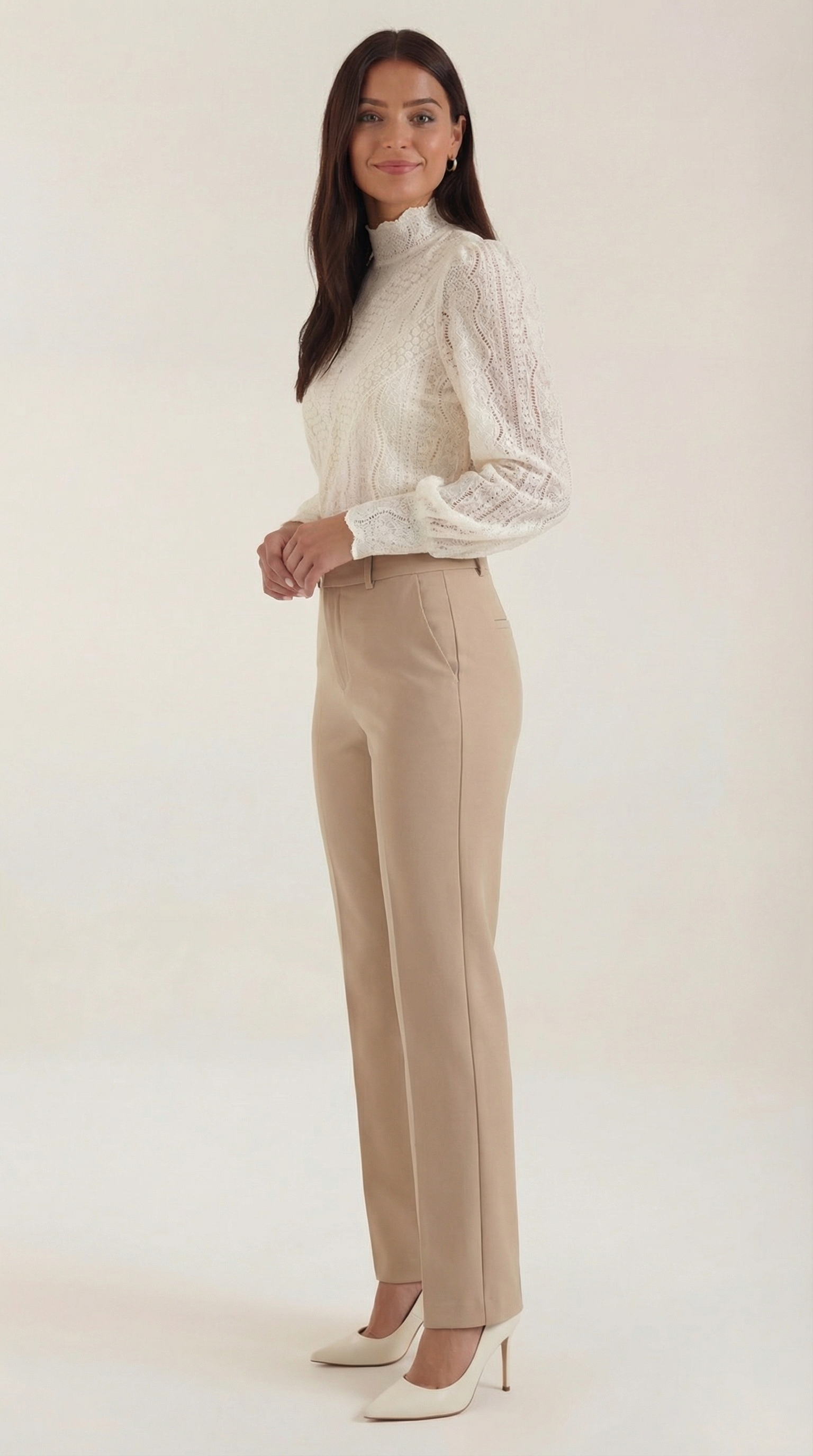 Loretta Women's Lace Mock Neck Long Sleeve Blouse