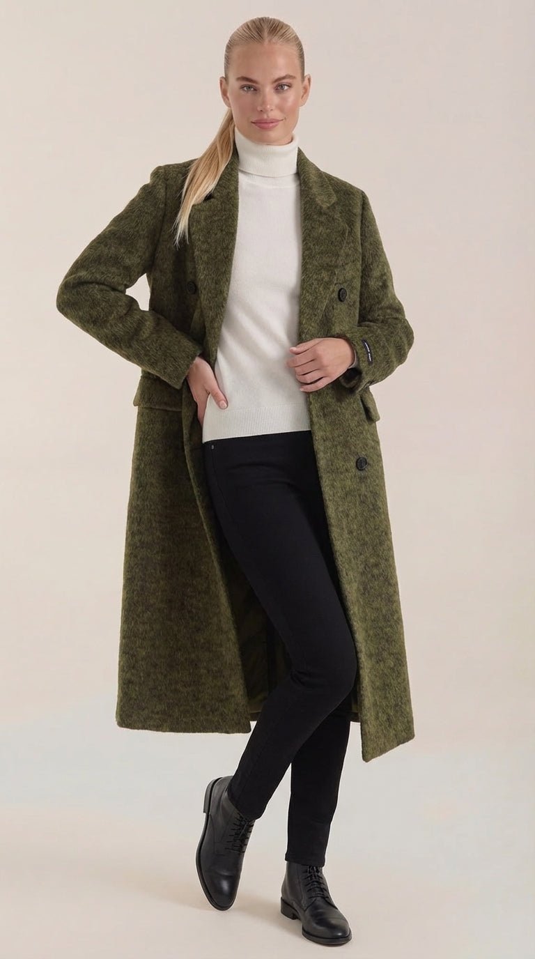 Lucille Women's Double-Breasted Wool-Look Longline Coat - Dark Green