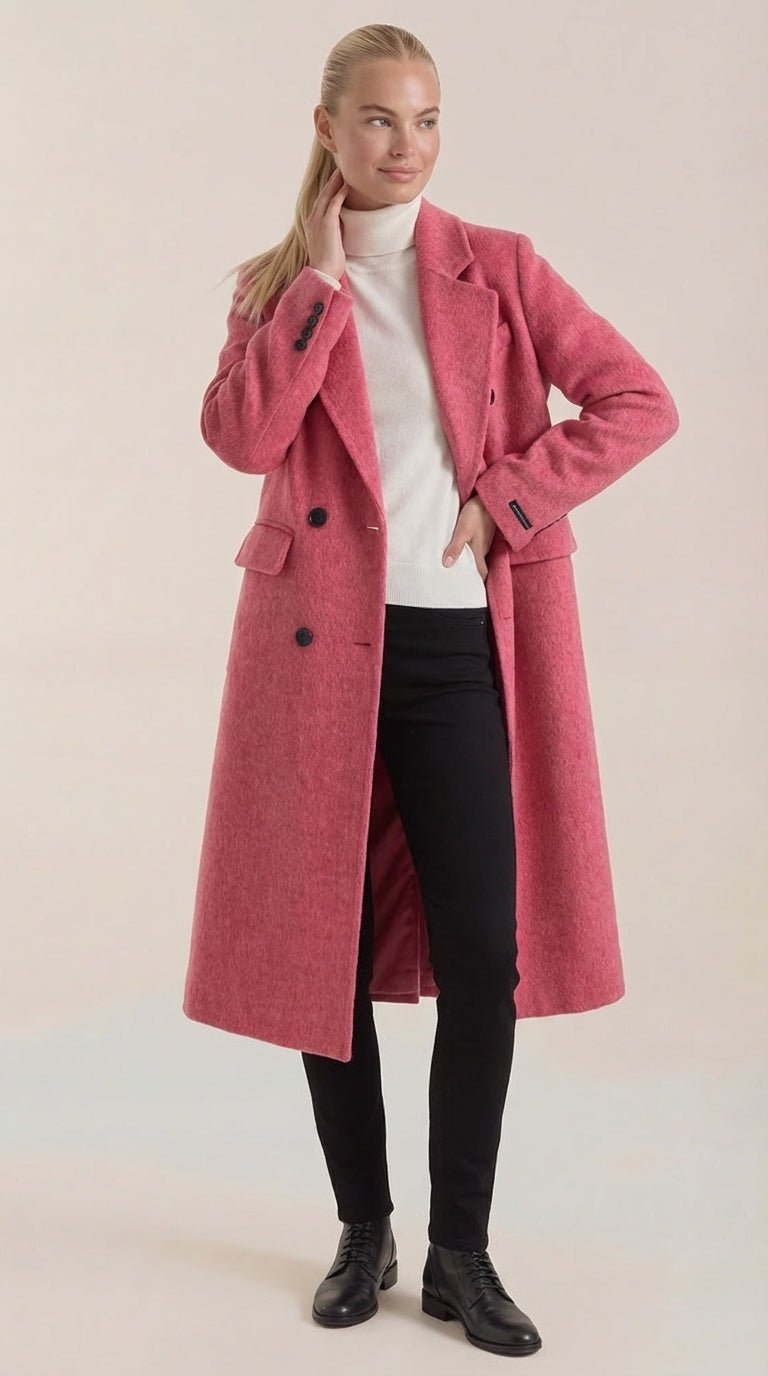 Lucille Women's Double-Breasted Wool-Look Longline Coat - Hot Pink