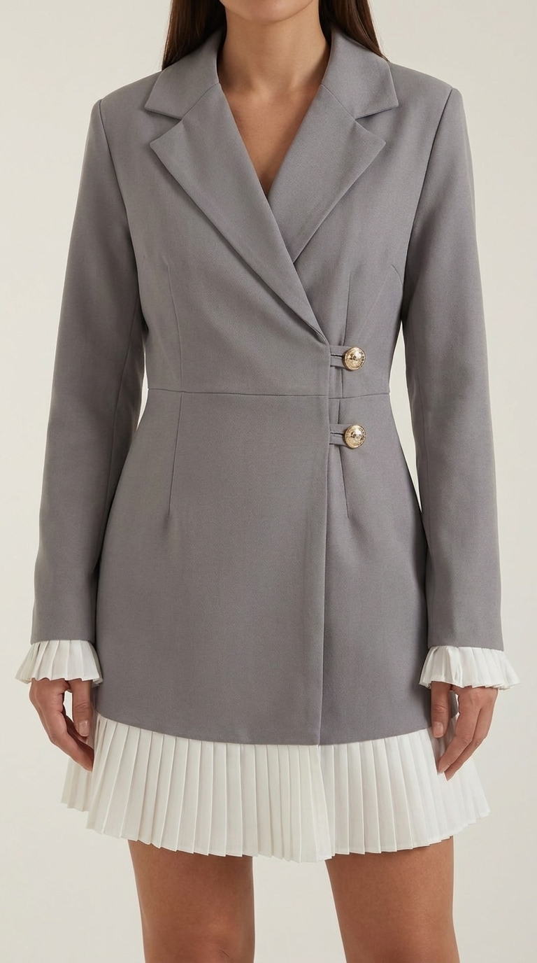Lynn Women's Long Sleeve Blazer Mini Dress with Pleated Hem