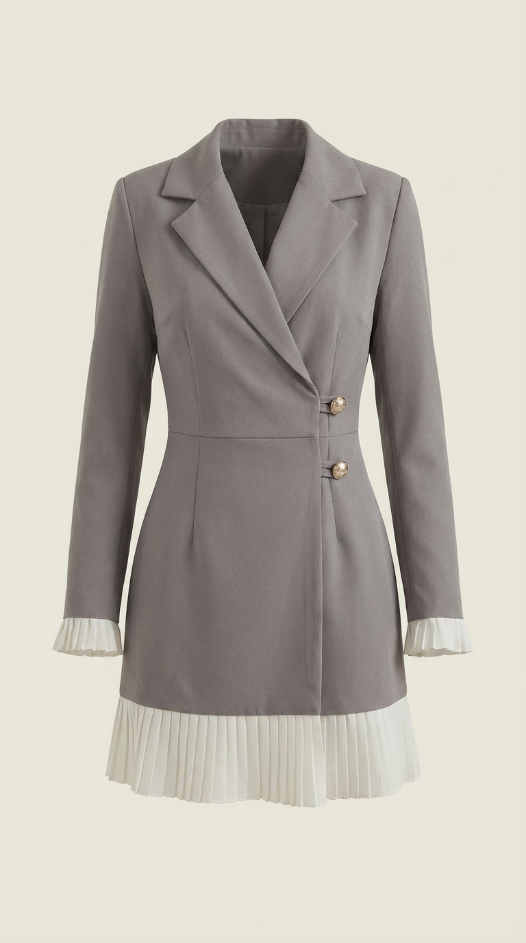 Lynn Women's Long Sleeve Blazer Mini Dress with Pleated Hem