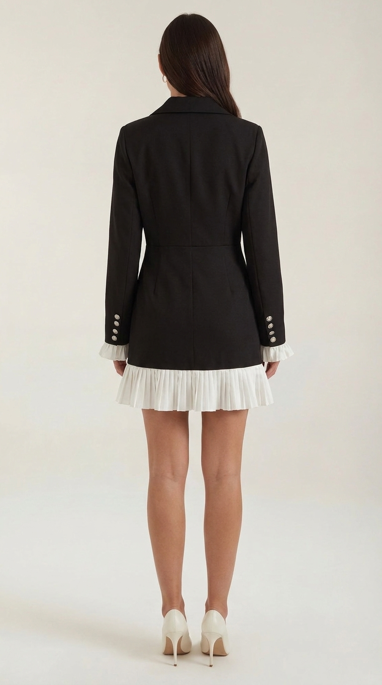 Lynn Women's Long Sleeve Blazer Mini Dress with Pleated Hem