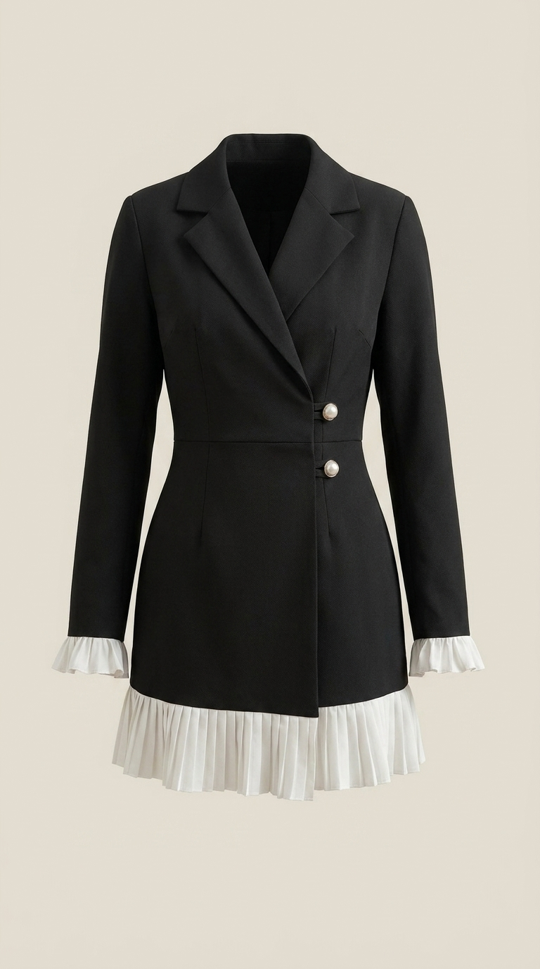 Lynn Women's Long Sleeve Blazer Mini Dress with Pleated Hem