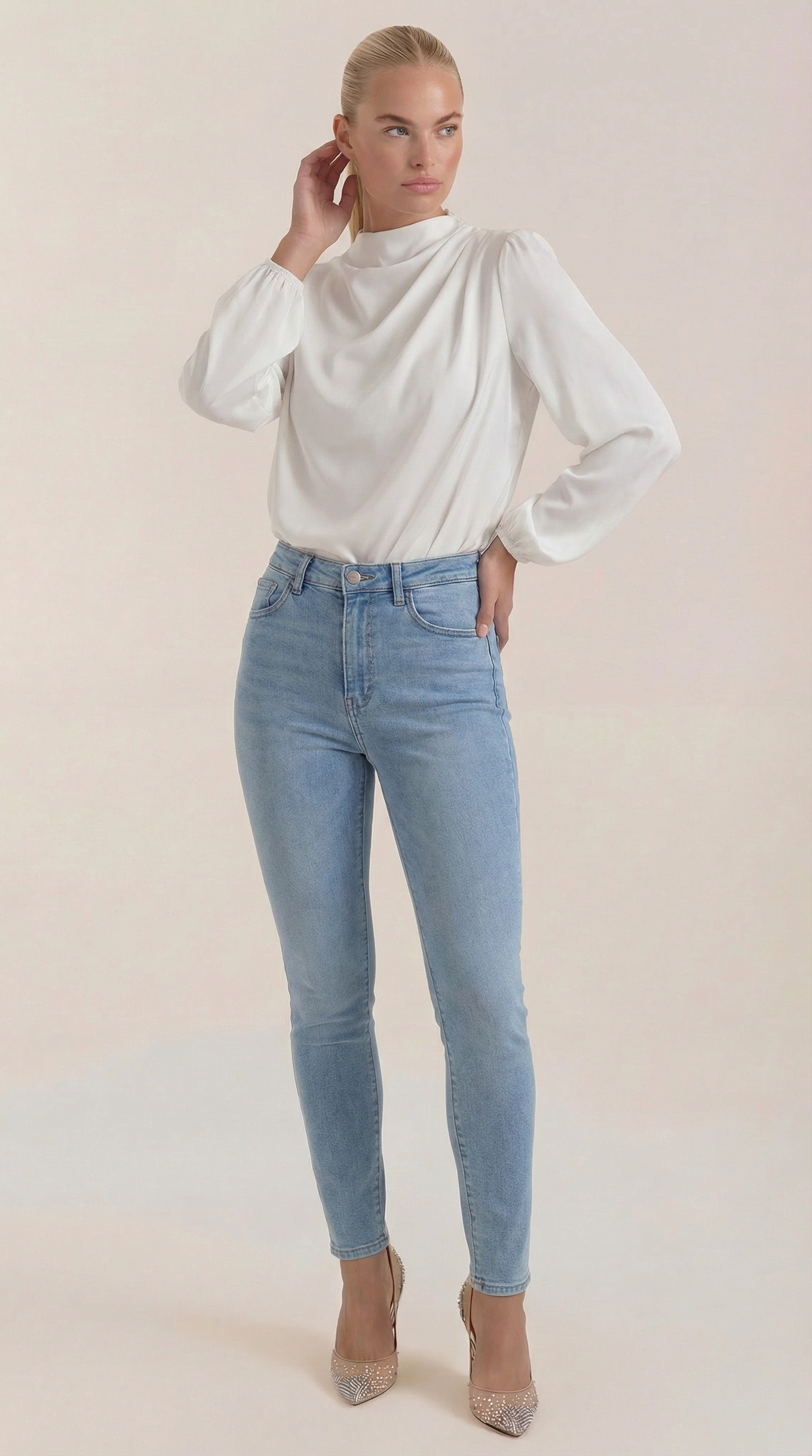 Marcia Women's Draped Relaxed Long Sleeve Blouse - White