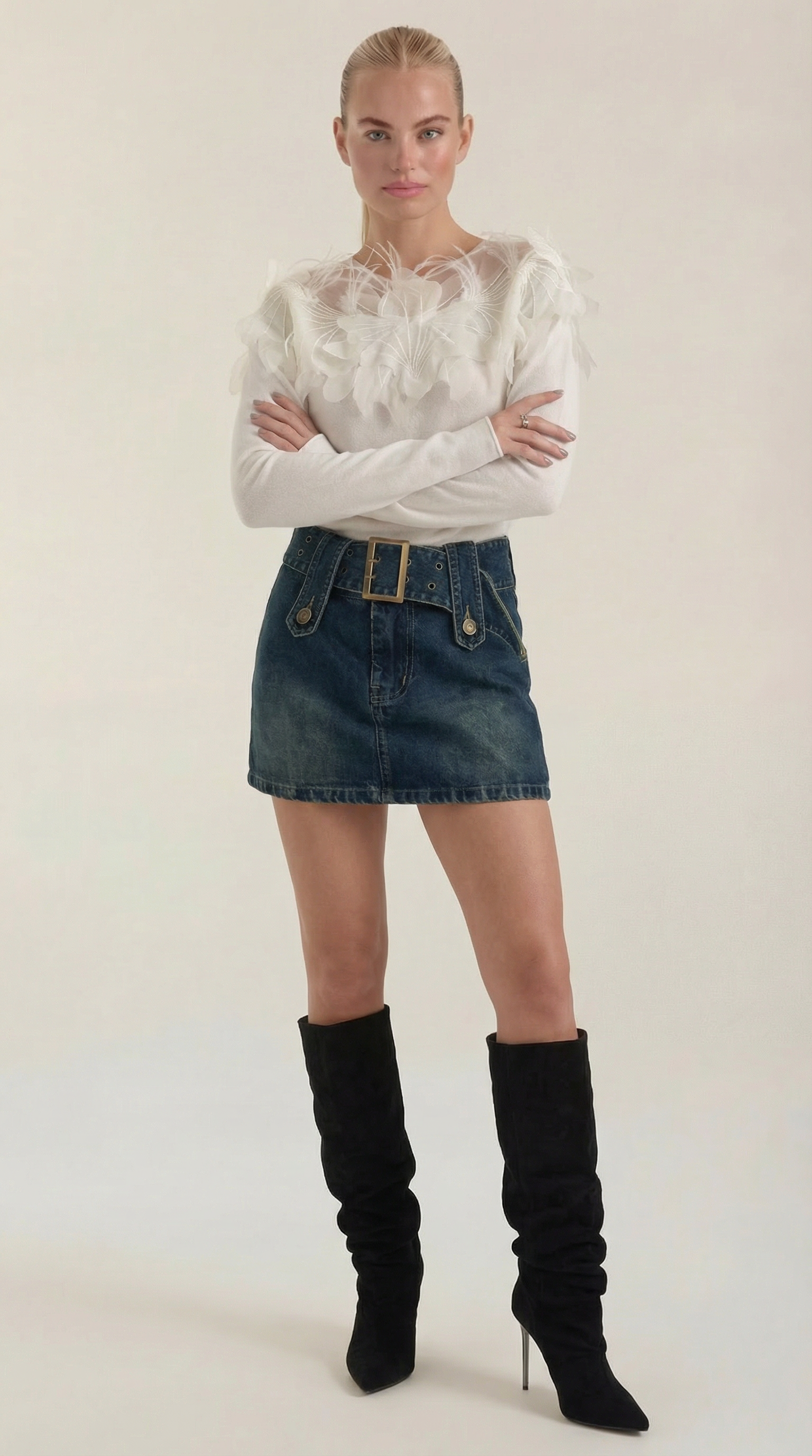 Marguerite Women's Feather-Trim Knitted Jumper - White
