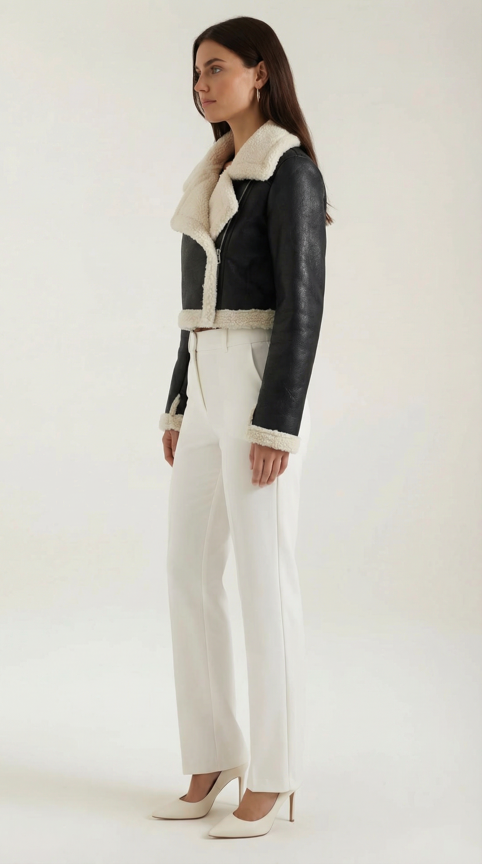 Marie Women's Cropped Faux Shearling Trim Aviator Jacket