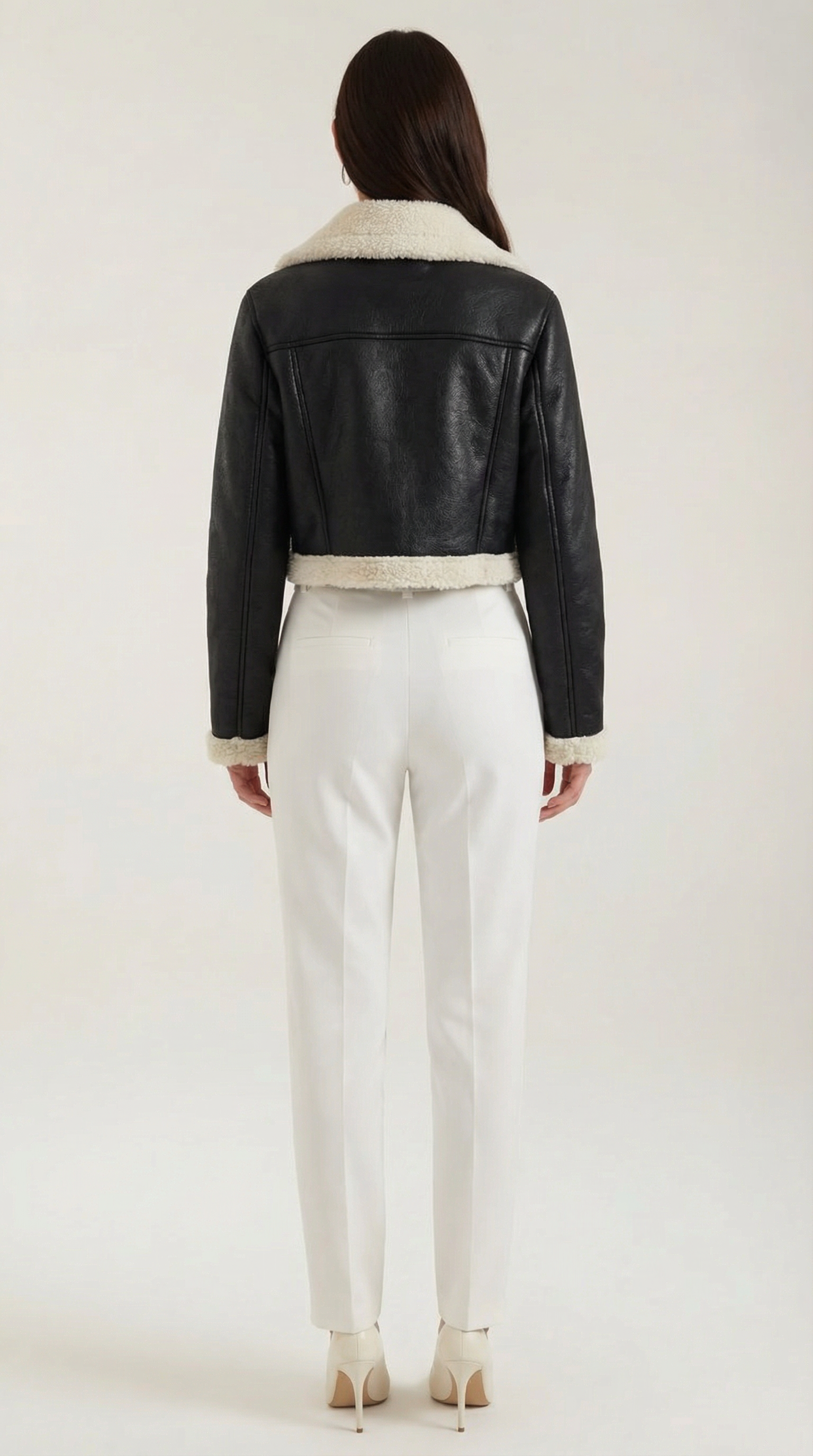 Marie Women's Cropped Faux Shearling Trim Aviator Jacket