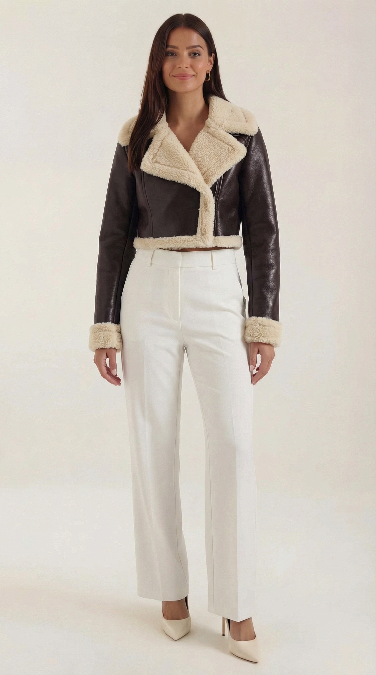Marie Women's Cropped Faux Shearling Trim Aviator Jacket