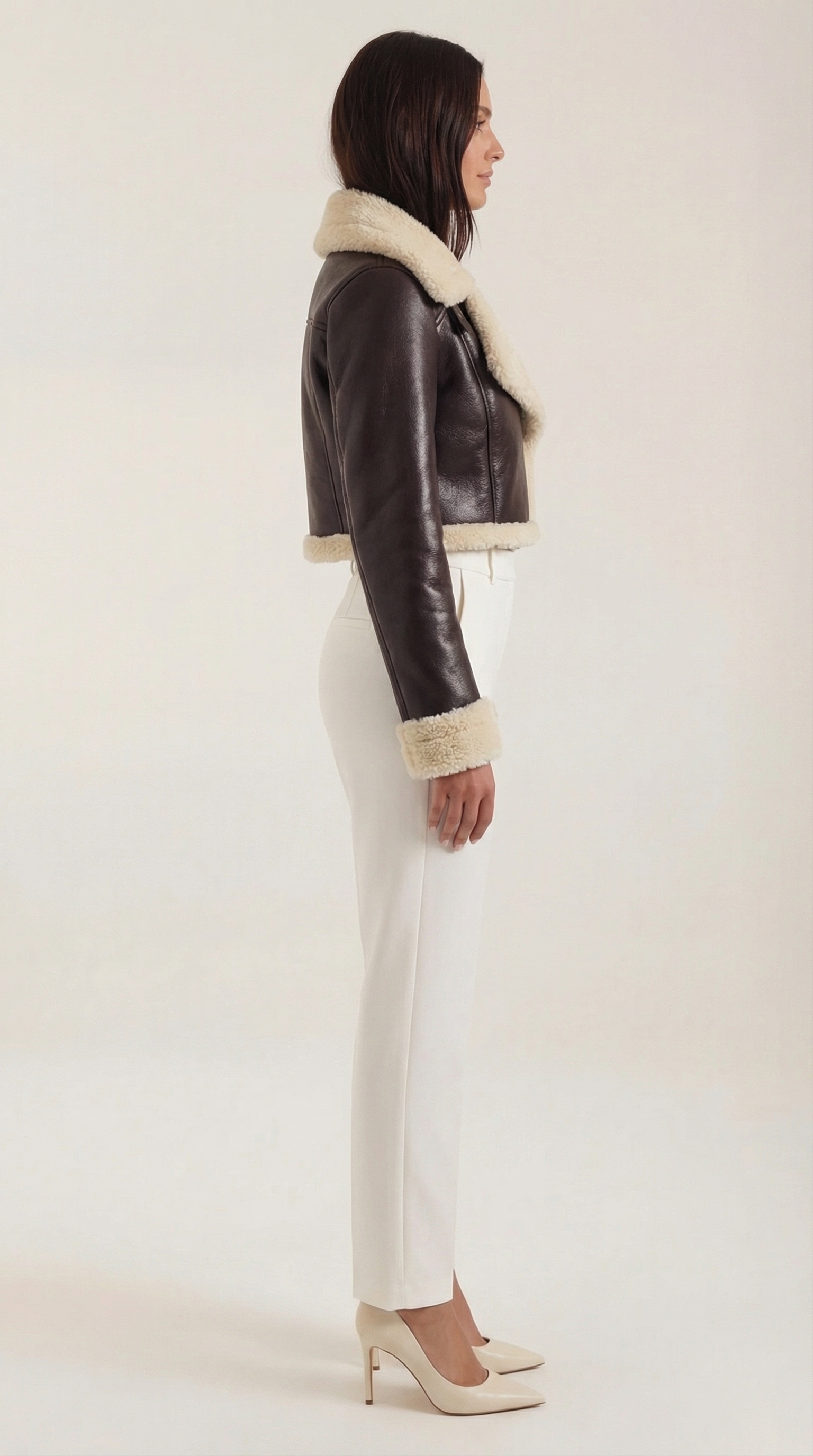 Marie Women's Cropped Faux Shearling Trim Aviator Jacket