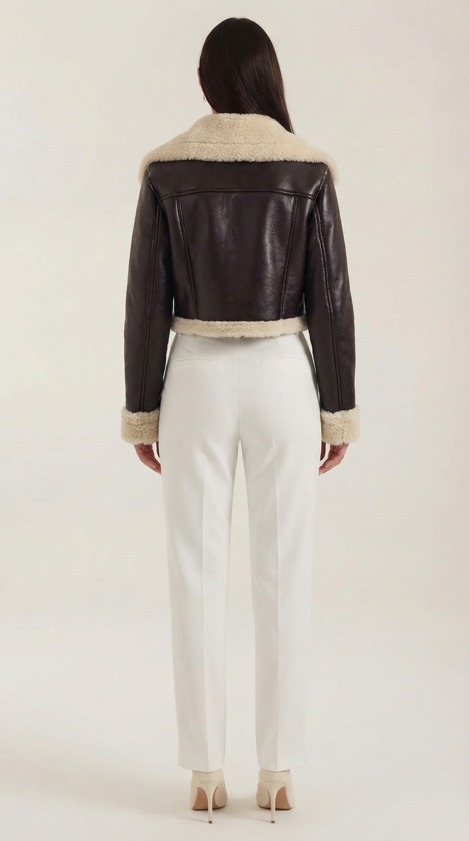 Marie Women's Cropped Faux Shearling Trim Aviator Jacket