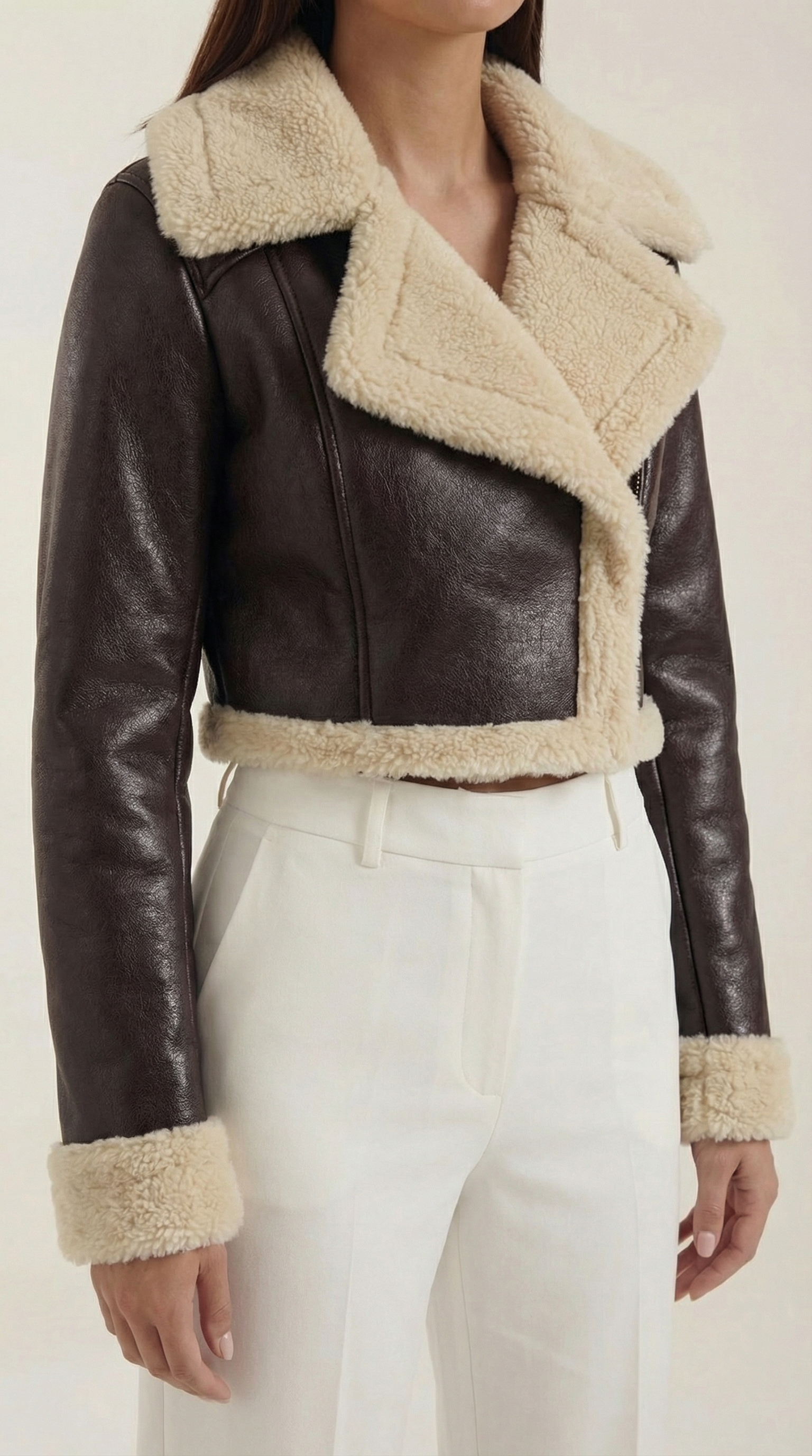 Marie Women's Cropped Faux Shearling Trim Aviator Jacket