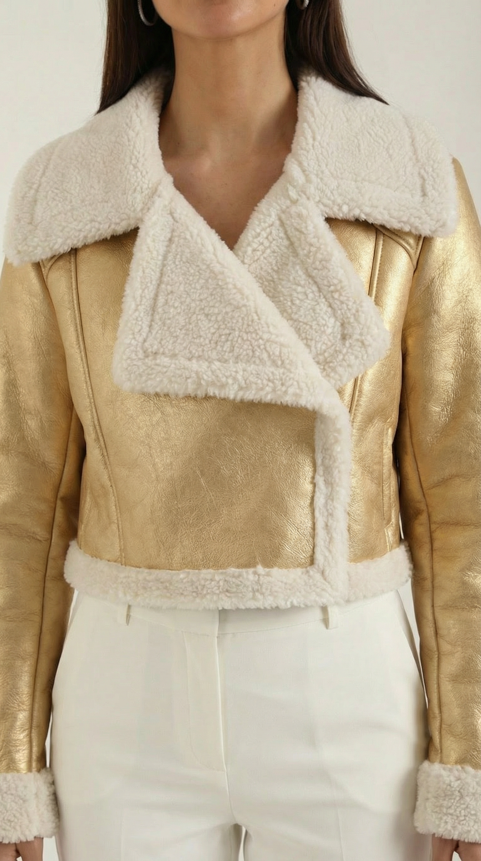 Marie Women's Cropped Faux Shearling Trim Aviator Jacket