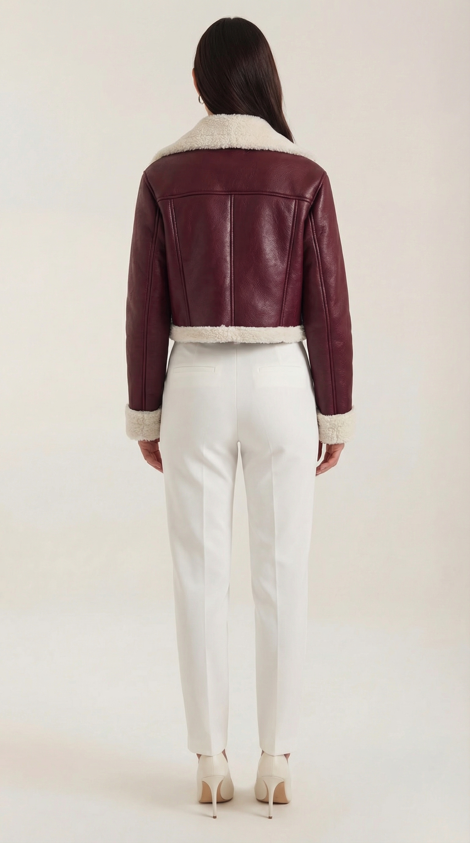Marie Women's Cropped Faux Shearling Trim Aviator Jacket