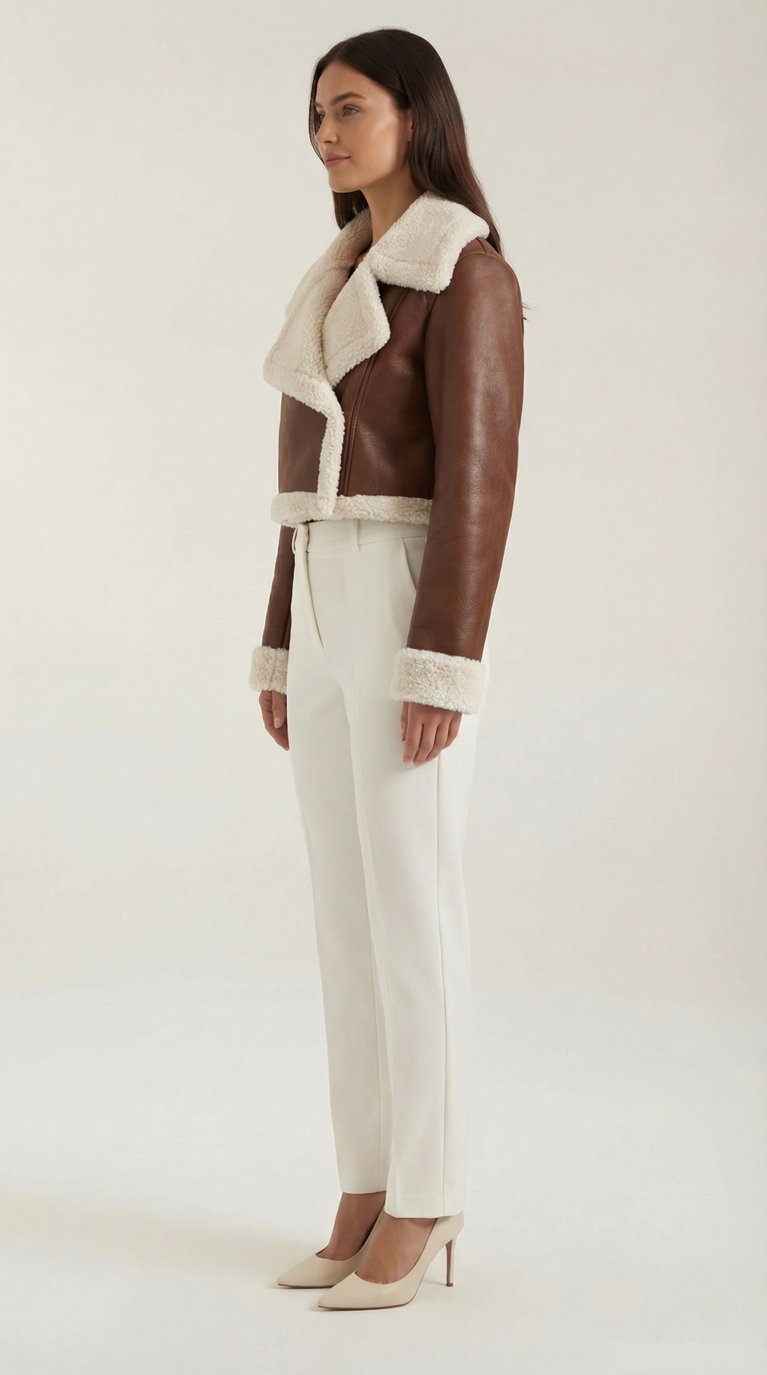 Marie Women's Cropped Faux Shearling Trim Aviator Jacket