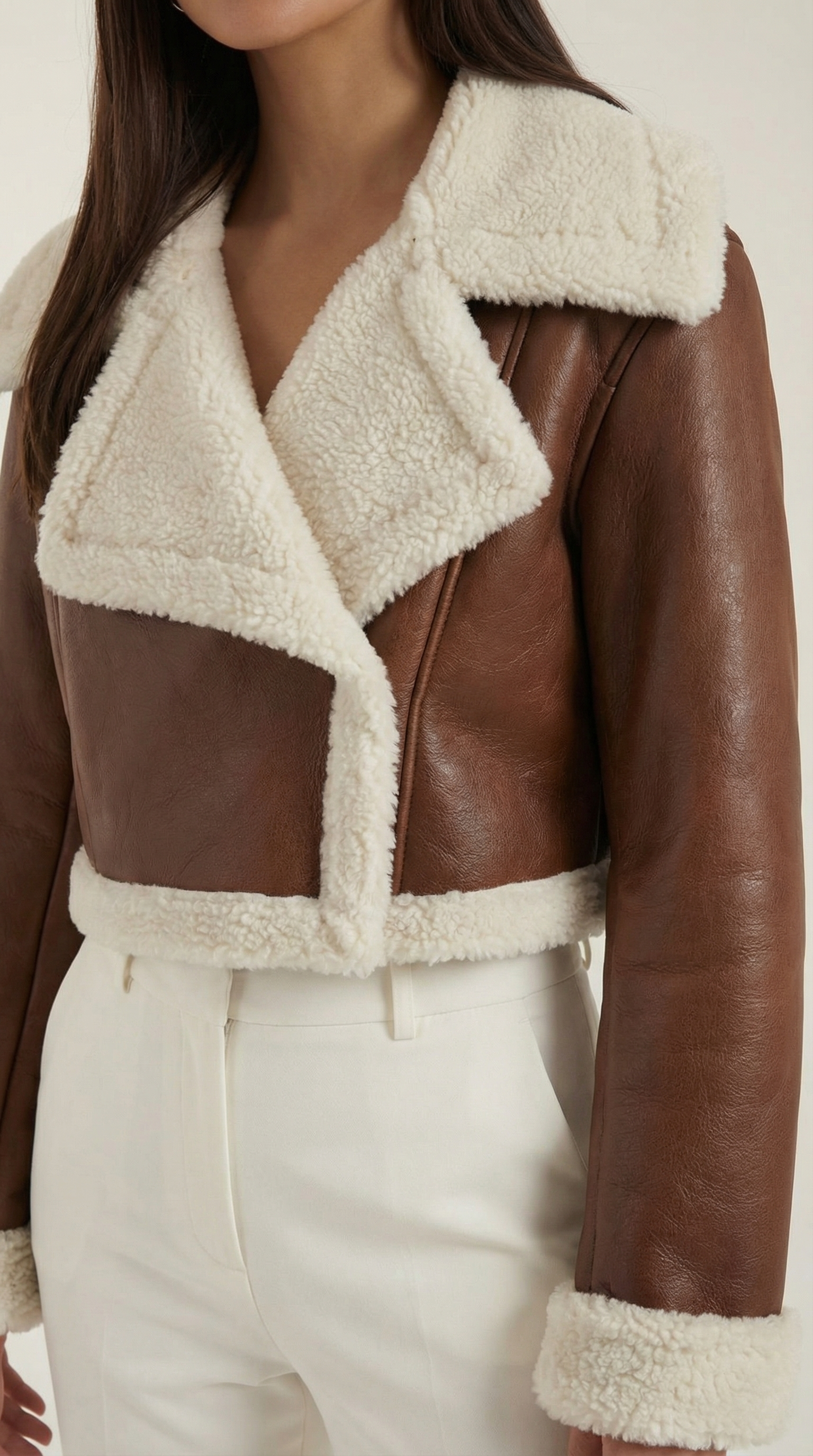 Marie Women's Cropped Faux Shearling Trim Aviator Jacket