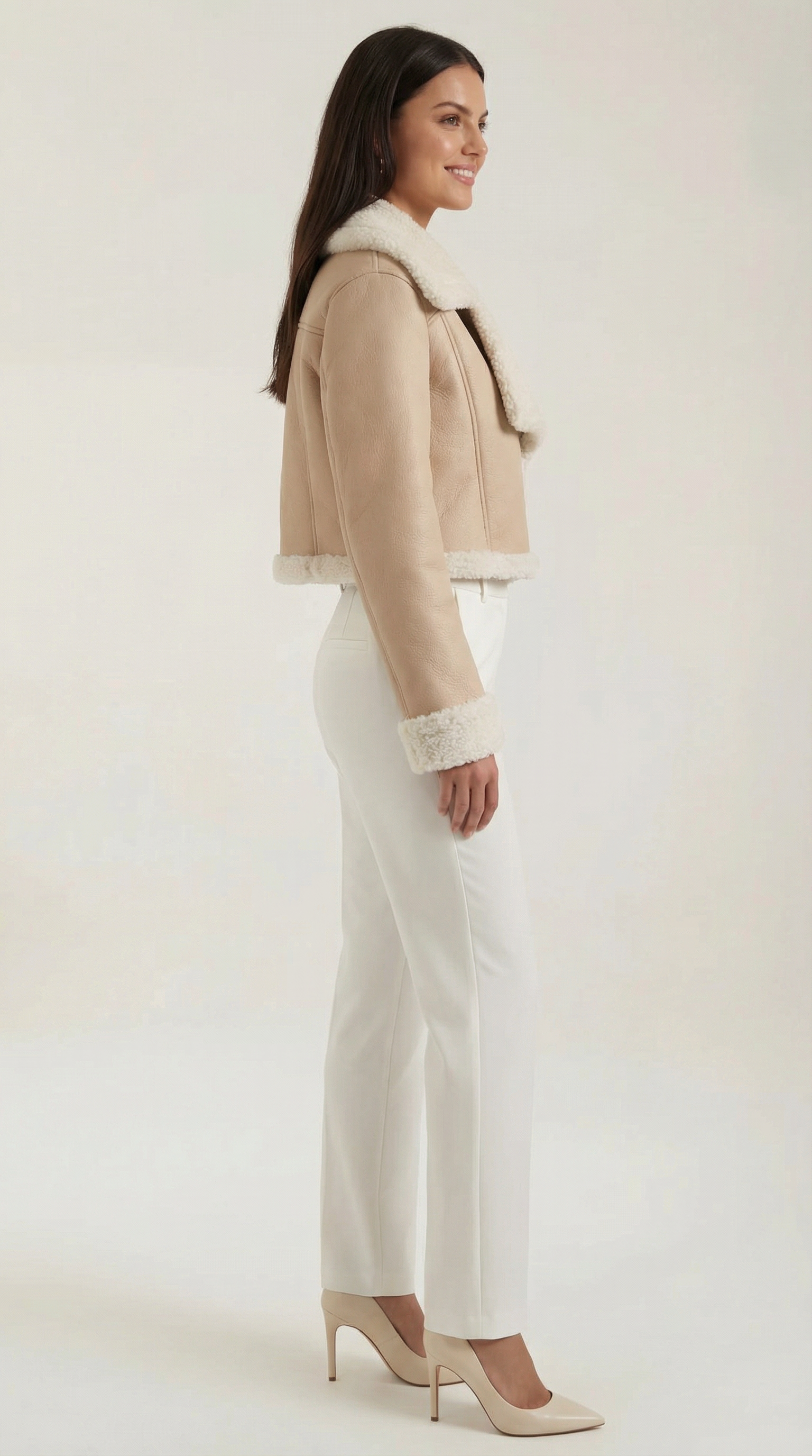 Marie Women's Cropped Faux Shearling Trim Aviator Jacket