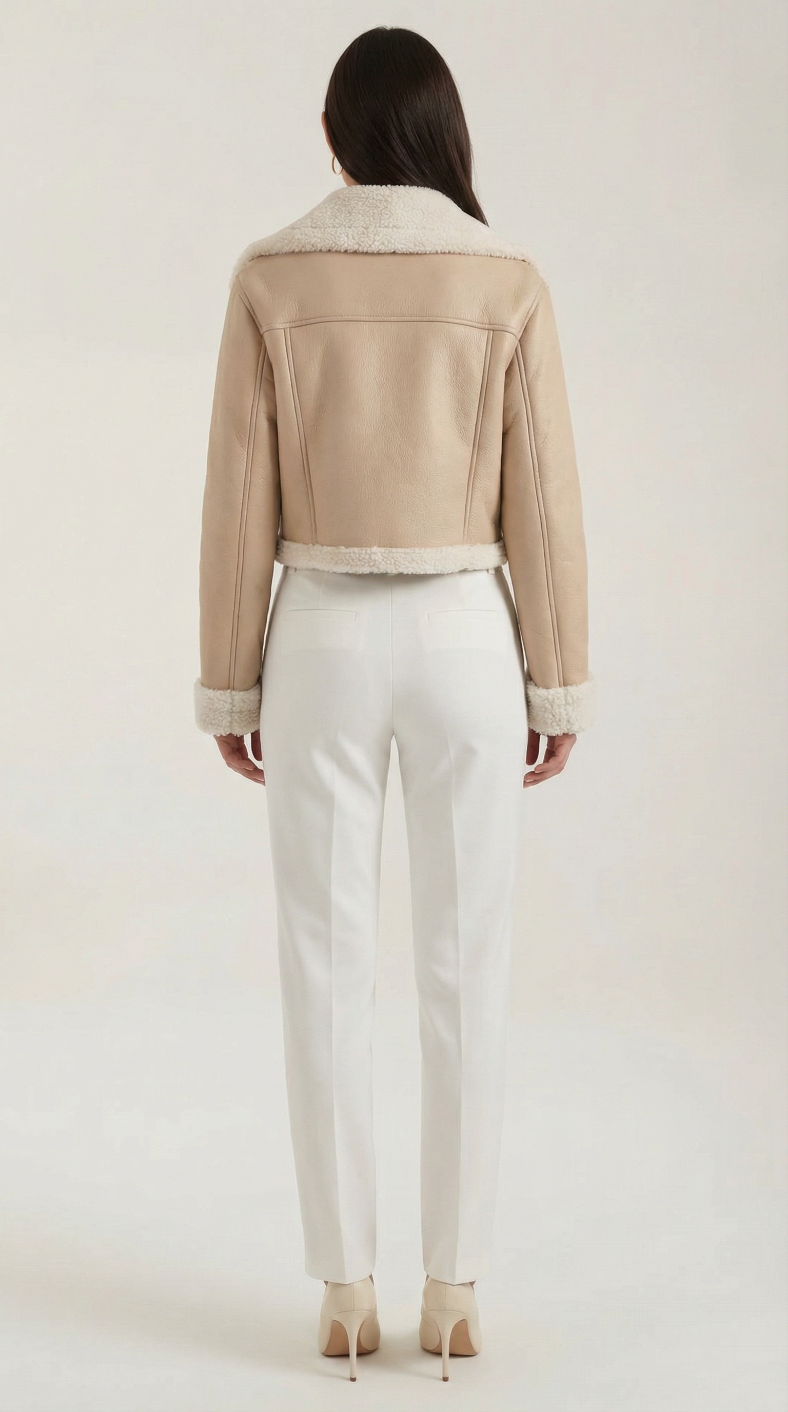 Marie Women's Cropped Faux Shearling Trim Aviator Jacket