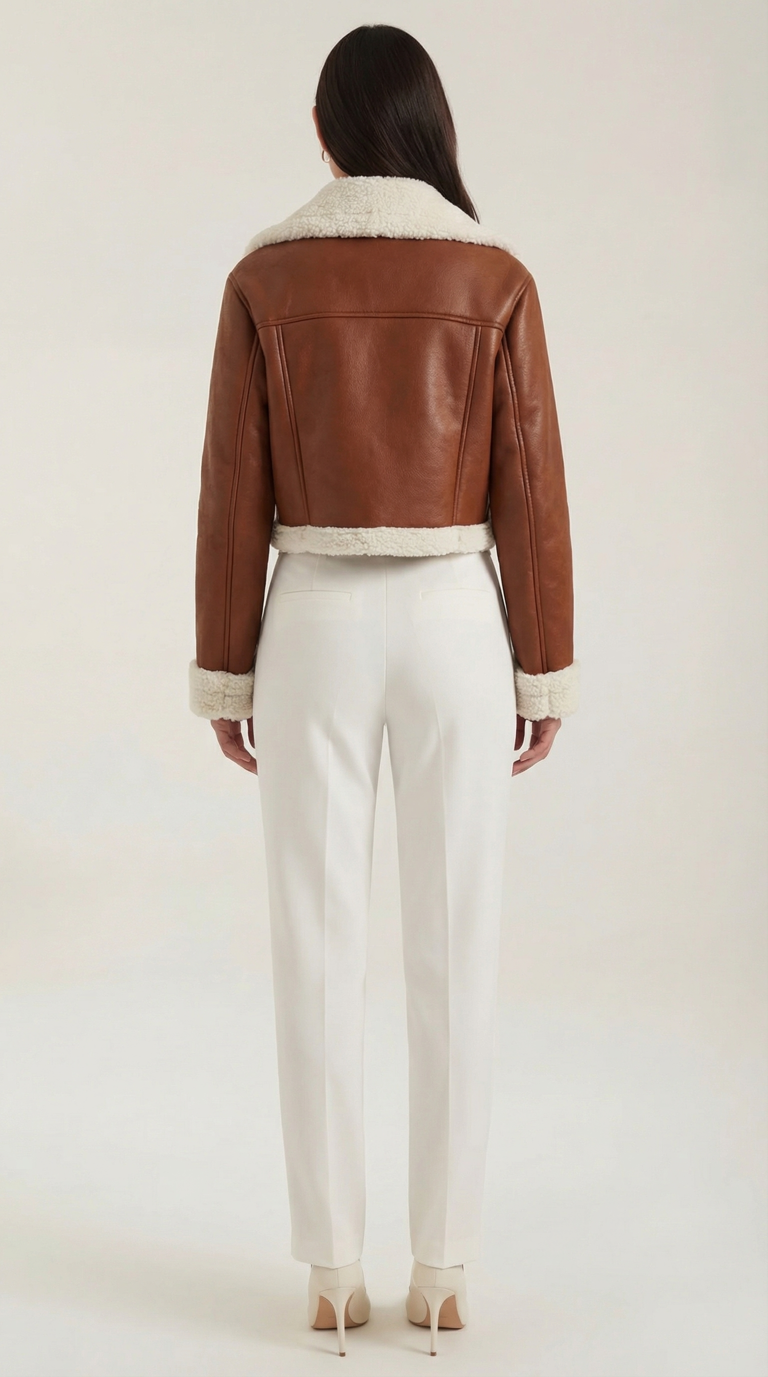 Marie Women's Cropped Faux Shearling Trim Aviator Jacket