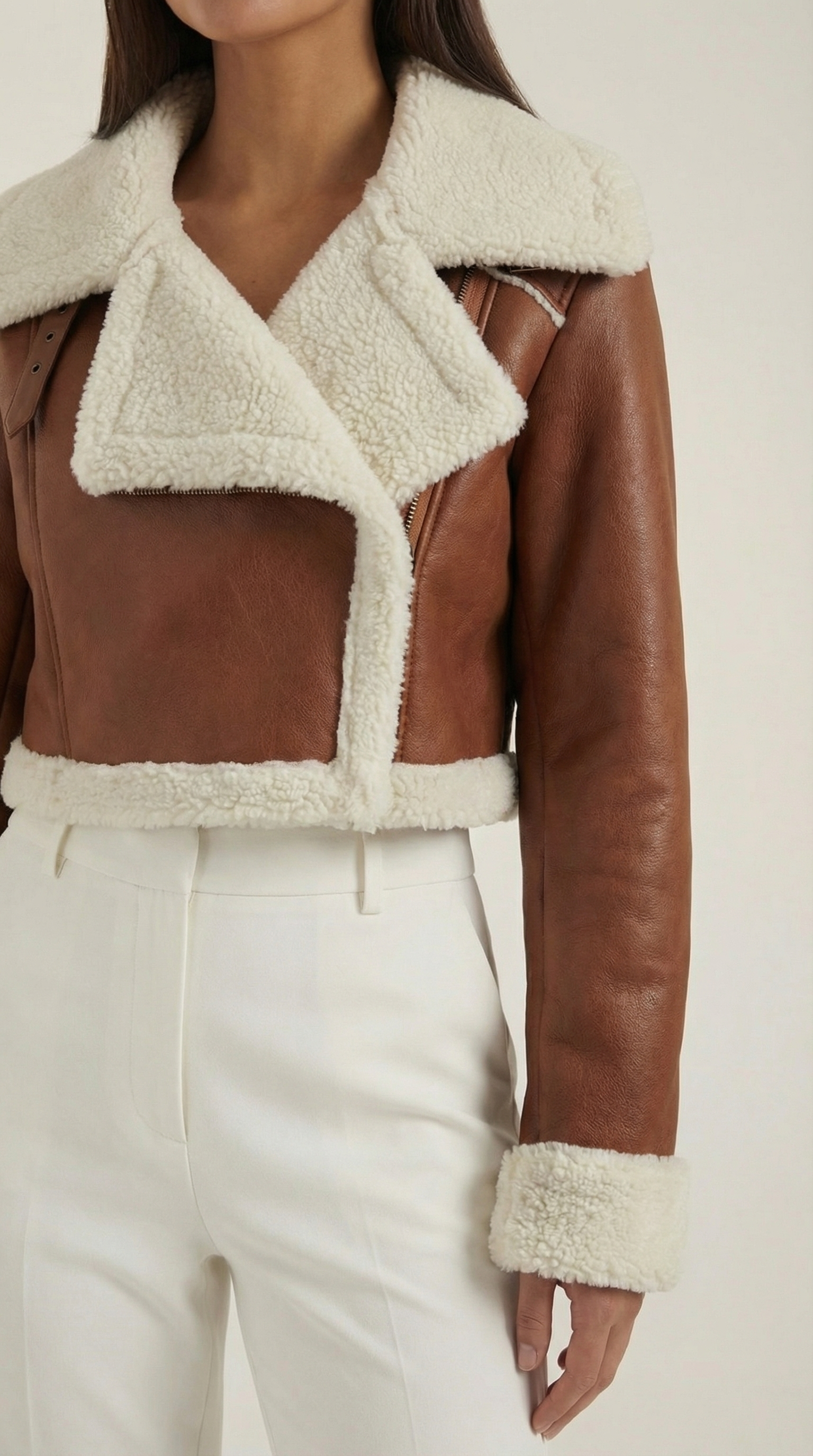 Marie Women's Cropped Faux Shearling Trim Aviator Jacket